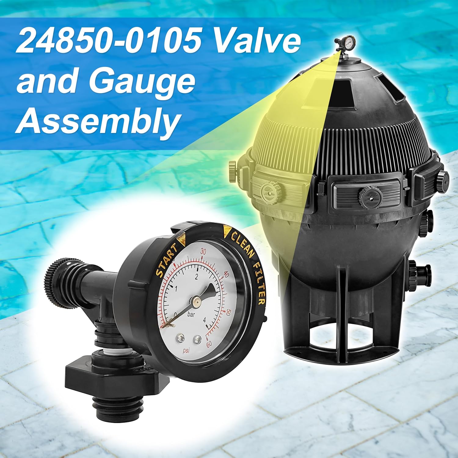 24850-0105 Air Relief Valve & Pressure Gauge Assembly Compatible with Sta-Rite System 3 Pool & Spa Cartridge Filters