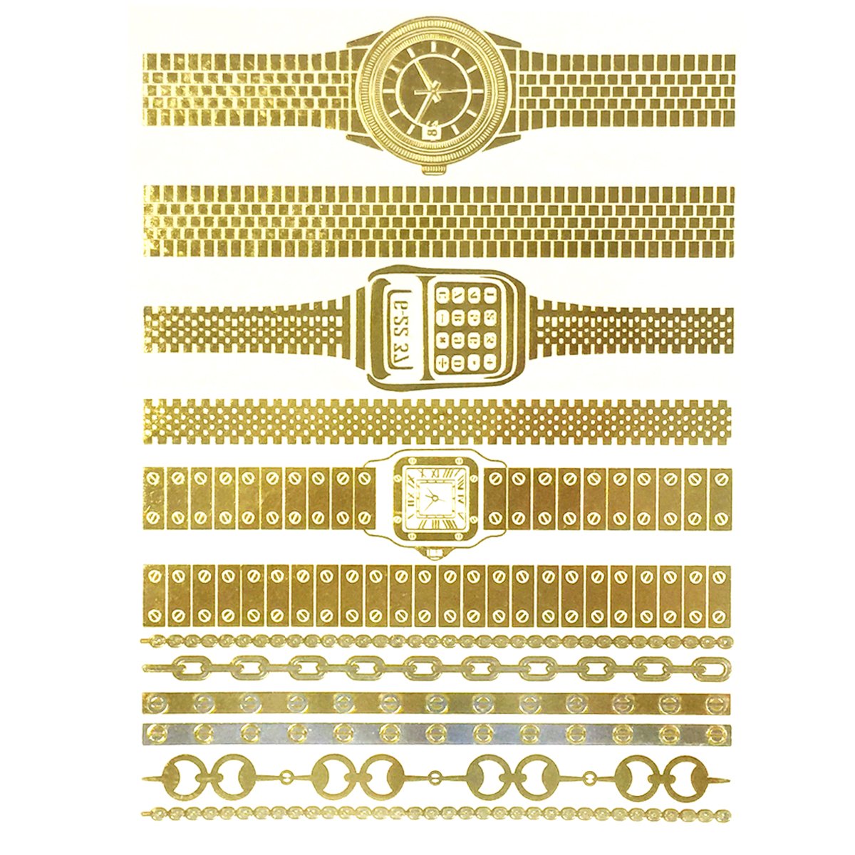Wrapables Celebrity Inspired Tatuaggi temporanei Orologi, Grande, Oro Metallizzato Argento & Nero