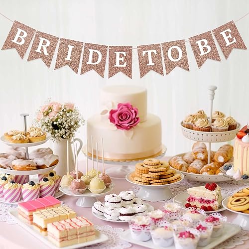 Miniatura 7 de Cartel pre-encordado de la novia para ser  No DIY  Cartel de despedida de soltera con purpurina de oro rosa  Guirnalda preencordada en hebra de 8