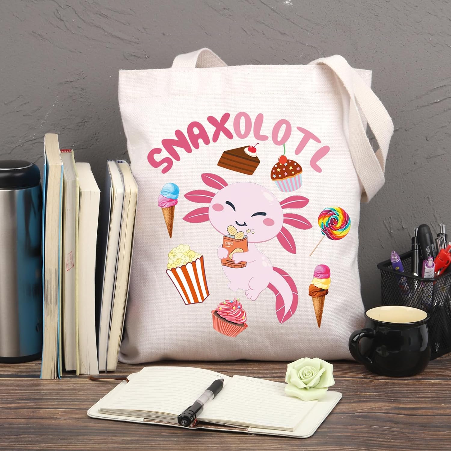 BDPWSS Axolotl Gifts Axolotl Lover Gift Axolotl Snacks Snaxolotl Gift Kawaii Axolotl Food Gift Cute Axolotl Themed Tote Bag - Image 3