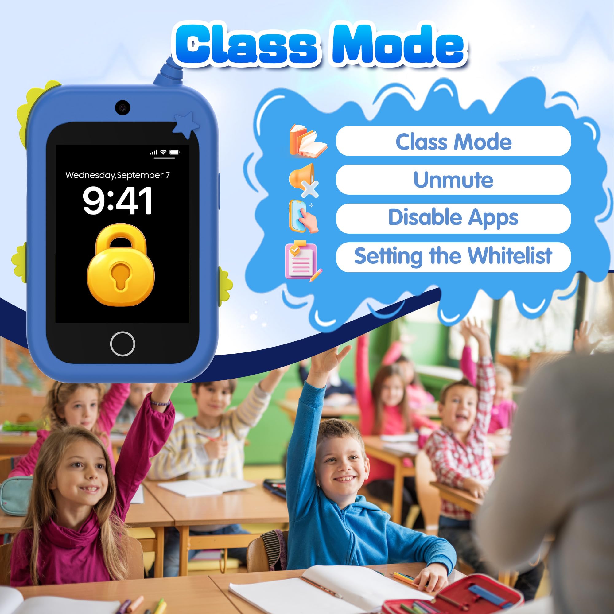 Telephone Enfant, 4G Téléphone Enfant avec GPS, Appels Vidéo, Chat Vocal, SOS, Double Caméra, Podomètre, Mode Classe, Réveil, Telephone Portable Enfant Smartphone Cadeau d'anniversaire