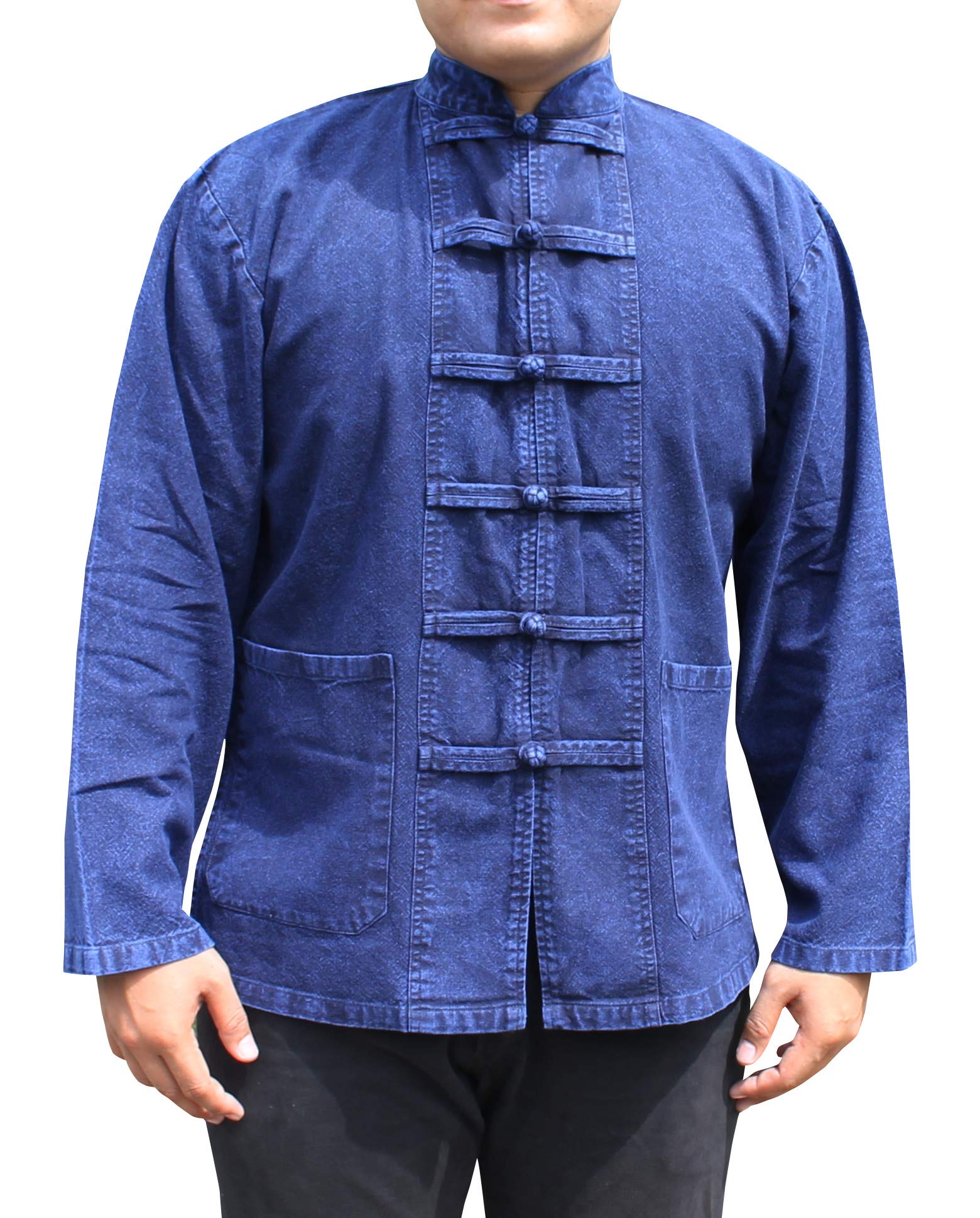 RaanPahMuang Thick Muang Cotton Chinese Jacket Shirt Mandarin Frog Button Front