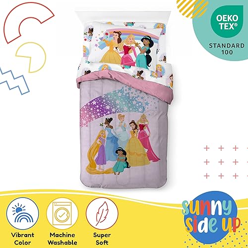Miniatura 4 de Disney Princess - Juego de edredón tamaño individual, ropa de cama infantil de 5 piezas, incluye edredón, sábanas y funda de almohada, juego de cama
