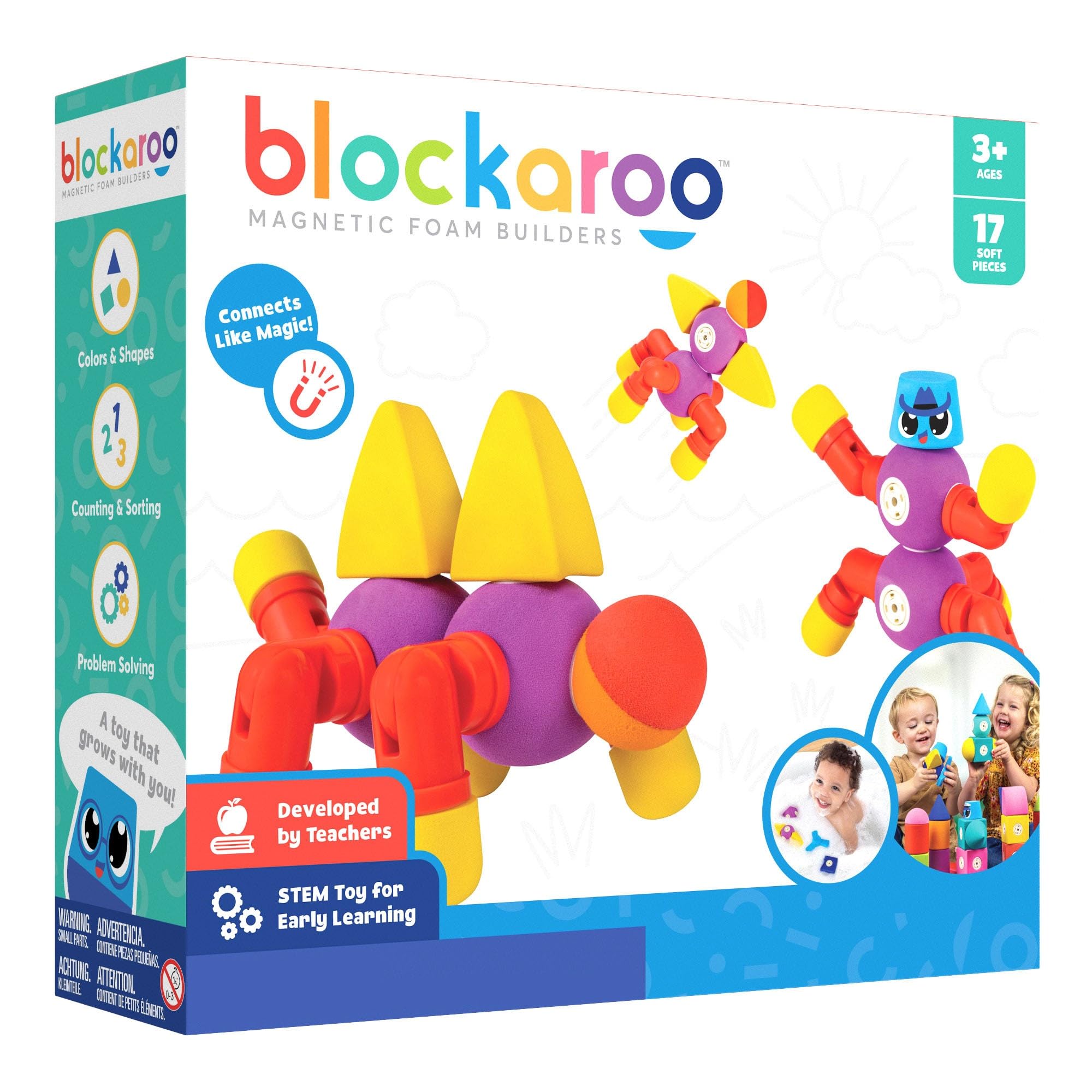 Blockaroo Magnetic Foam Building Blocks - STEM Construction Toy for Girls & Boys, Soft Foam Blocks Develop Early Learning Skills, The Ultimate Bath Toys for Toddlers & Kids - Critter Set