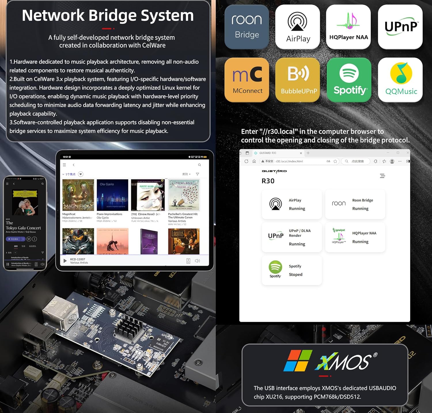 Gustard R30 Network Bridge System and XMOS USB