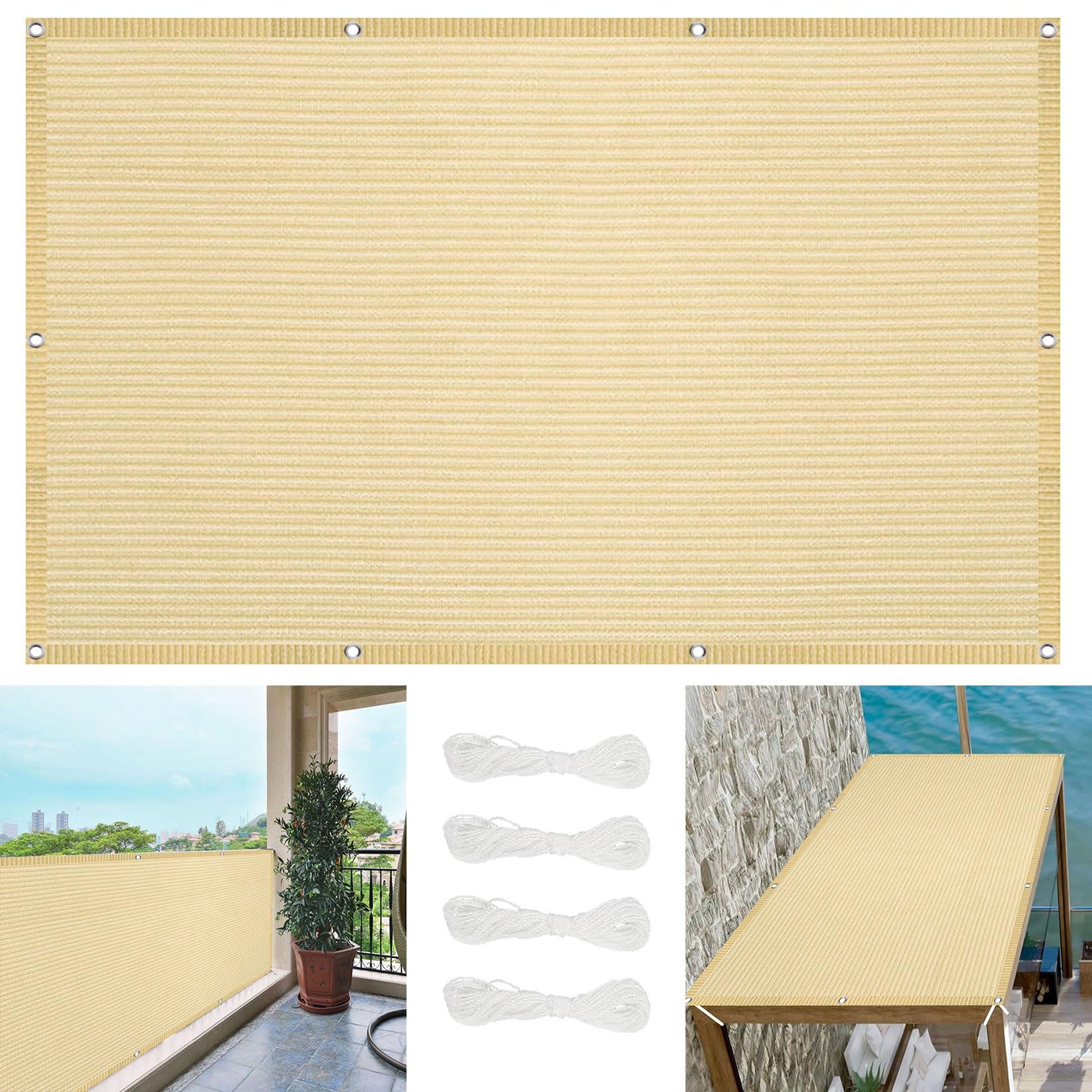 Voile d'ombrage anti UV protection terrasse et brise vent crème 180x750