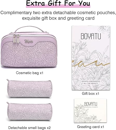 Miniatura 6 de BOYATU Bolsas de maquillaje de viaje, bolsas de cosméticos para mujeres paquete de 3 bolsas de maquillaje de cuero, bolsa de aseo impermeable,
