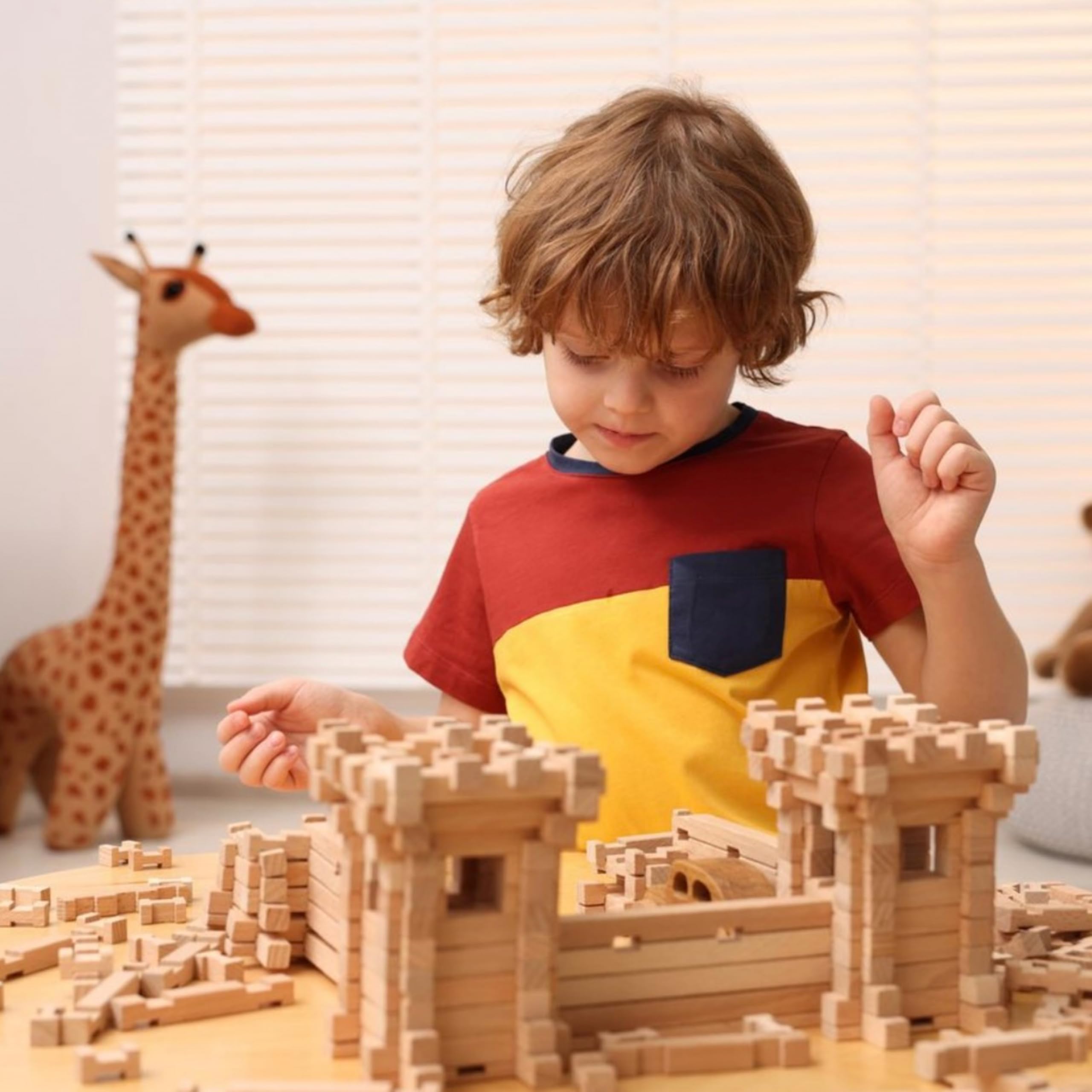 Igroteco Jeu de Construction en Bois – Muraille Série «Forteresse», 282 Pièces, Jouet Éducatif Écologique à Assembler pour Enfants dès 8 Ans