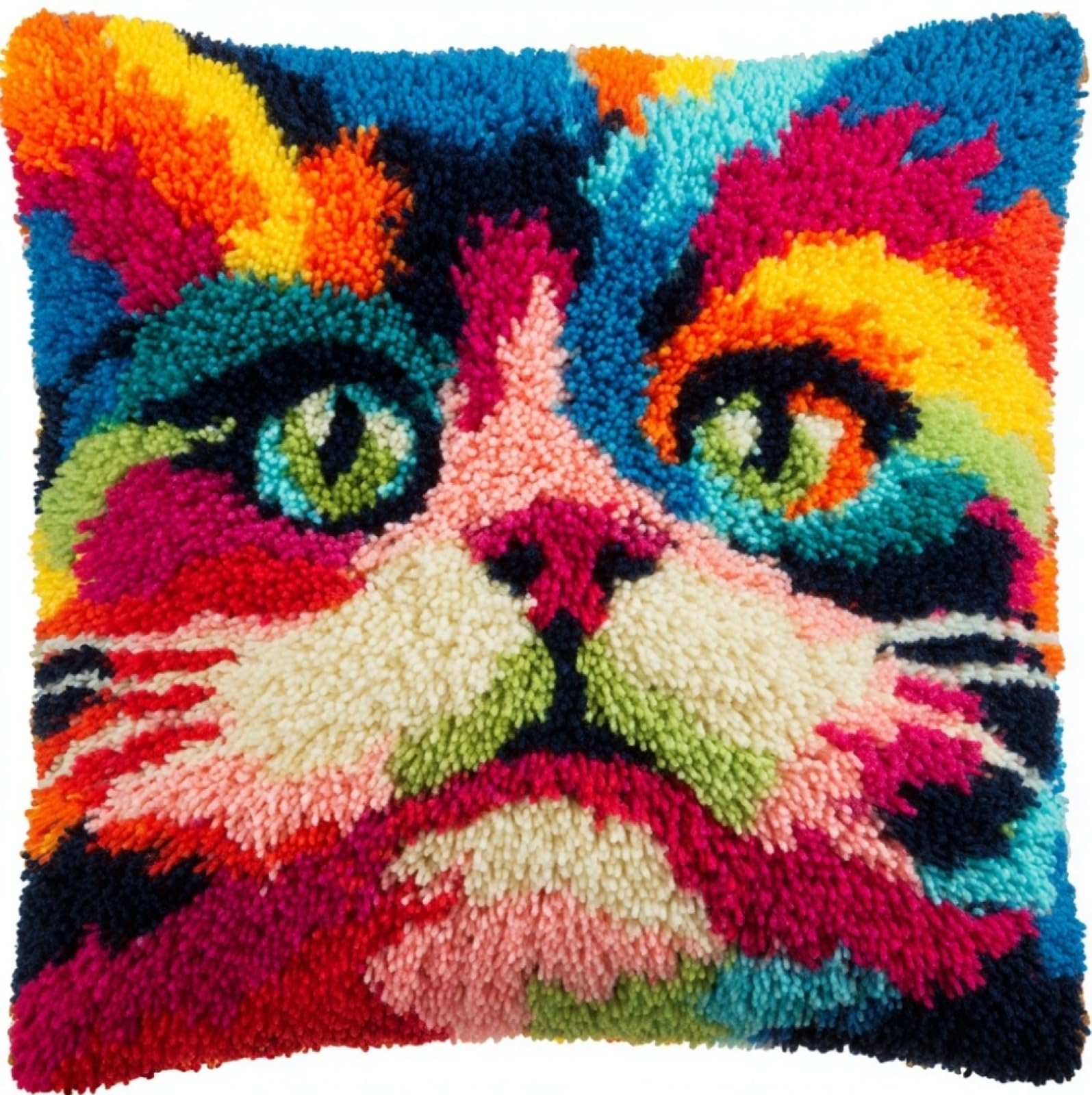 WallustrioaW Latch Hook Cushion Kit 43x43cm,Animal cat