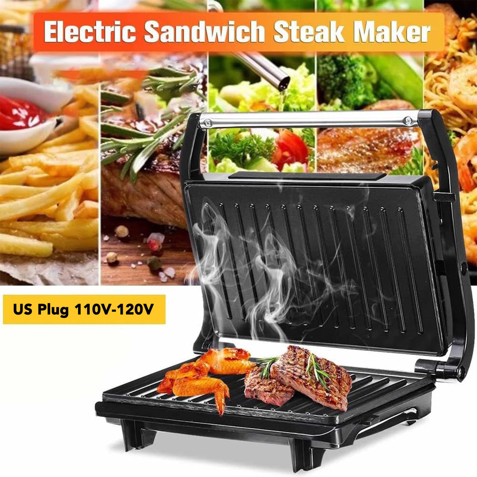Electric Steak Griddle Double Sided Fast Heating Aluminum Electric Panini Press Grill for Sandwich Breakfast Making for Family Kitchen Use
