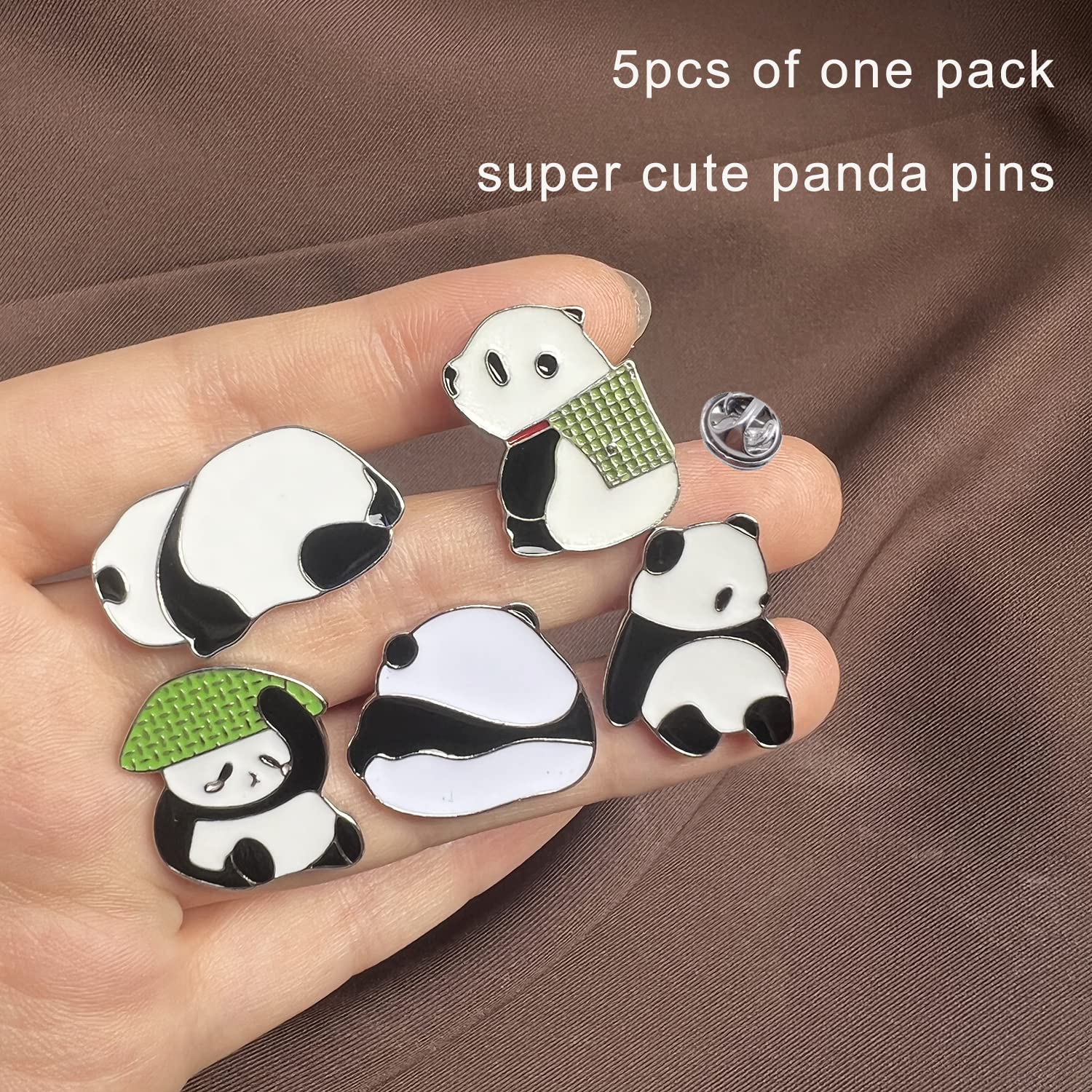 Lindos pines esmaltados de panda, broche de dibujos animados divertidos, alfileres de mochila Kawaii Panda Bear Juego de pines de solapa para amantes de panda, regalo de joyería, Metal, No es una 5