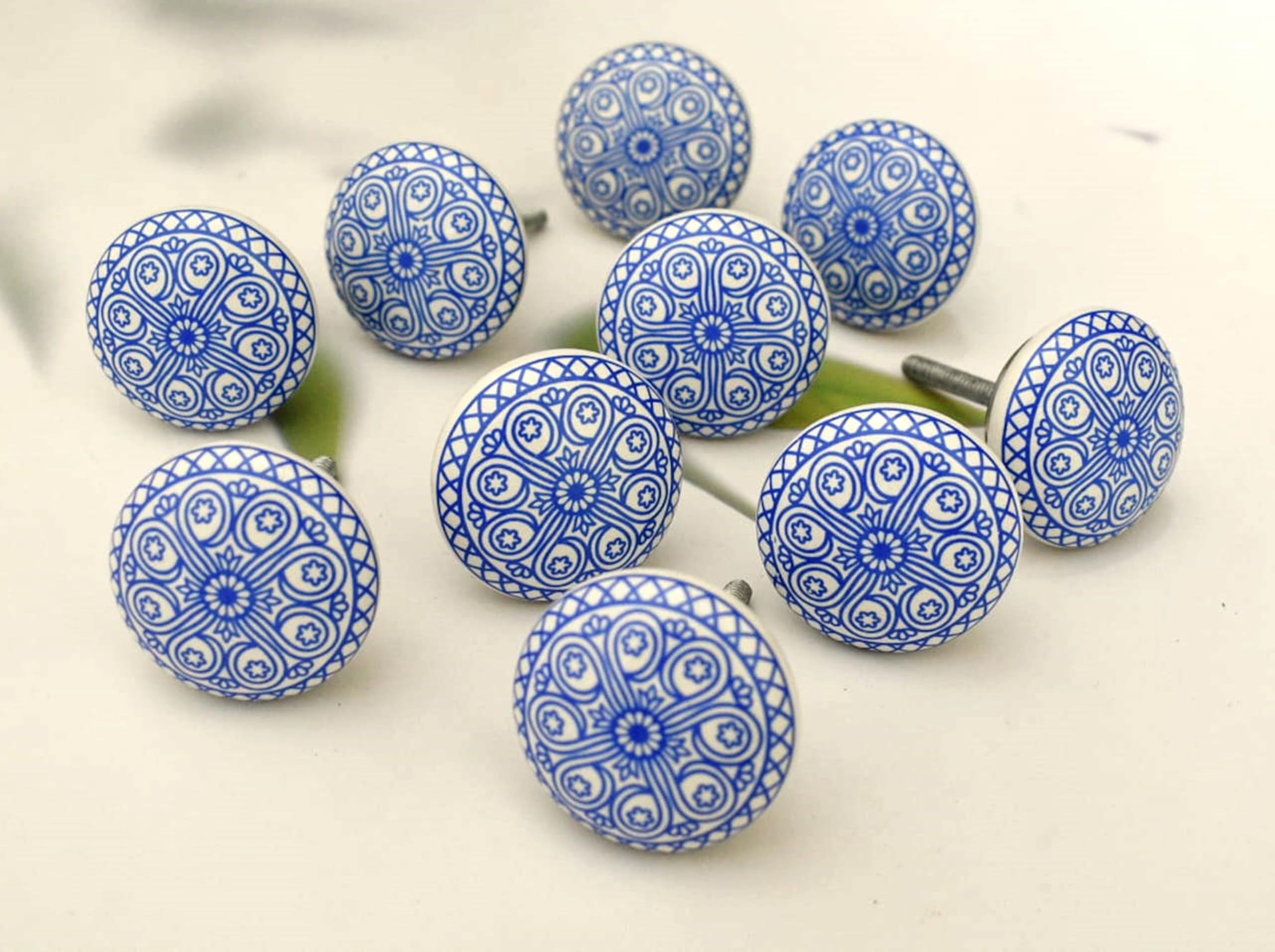 ARTISNO Blaues Mandala-Set mit 10 Keramik-Türknöpfen für Kommoden, Schubladen, Kleiderschrankgriffe, Vintage-Schränke, handgefertigt, bedruckt, moderne Küche, Schlafzimmer und Badezimmer