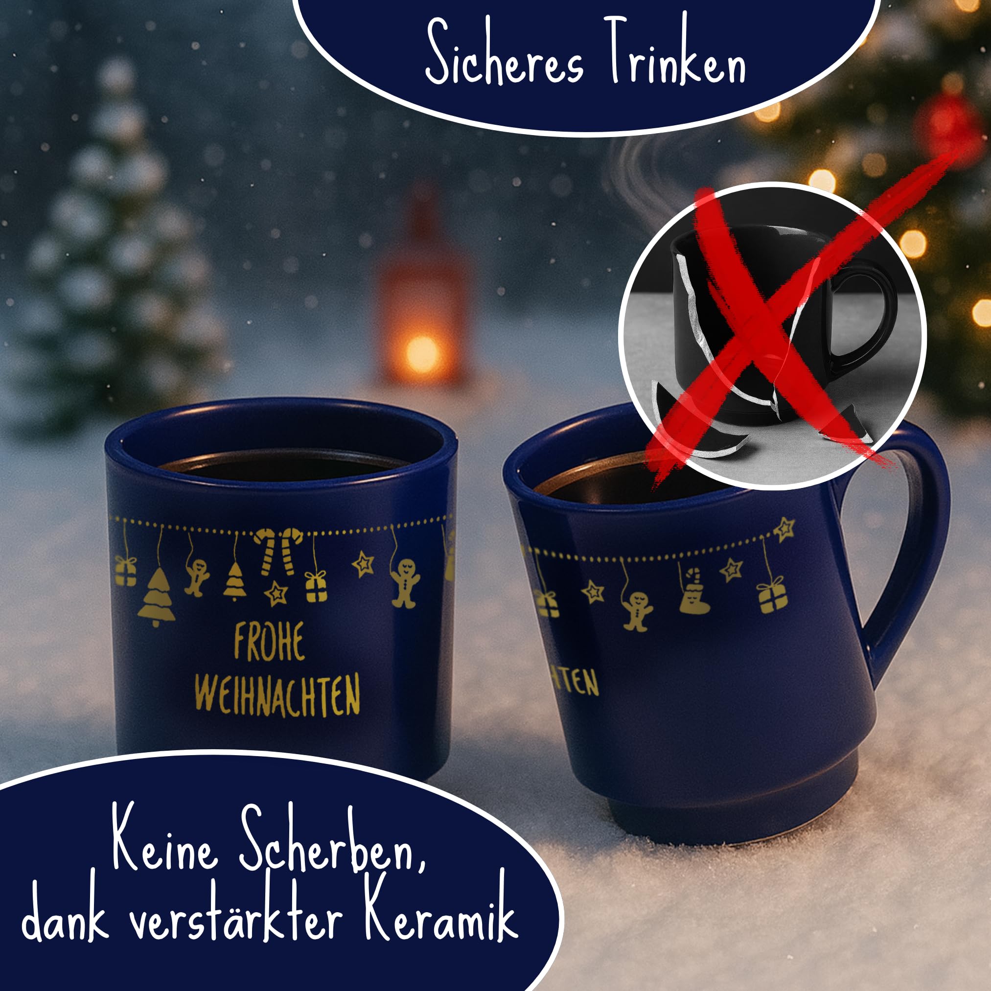 12 Glühweintassen 0,2L Blau mit Henkel Keramik Set