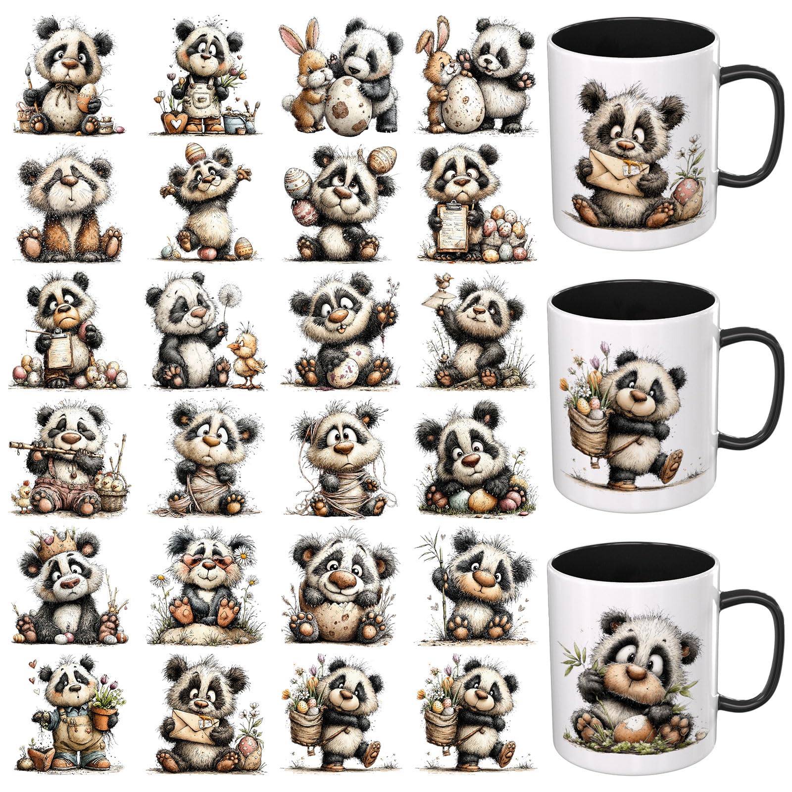 Papier transfert UV DTF Panda thermocollant pour réparer et décorer facilement un vêtement usé