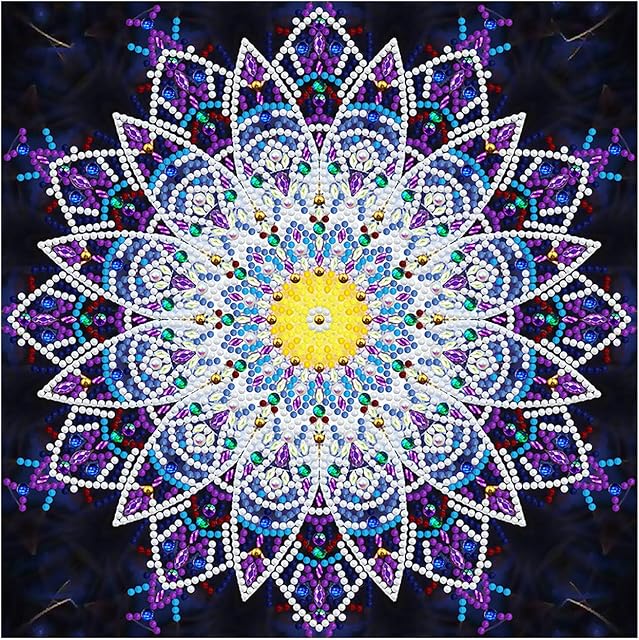 MWOOT DIY 5D Luminous Diamond Pasted Painting by Number Kit,Special Shaped Rhinestone DIY Diamond Embroidery Painting Pictures Cross Stitch Craft Arts for Home Wall Decor (30 x 30CM),Mandala Flower