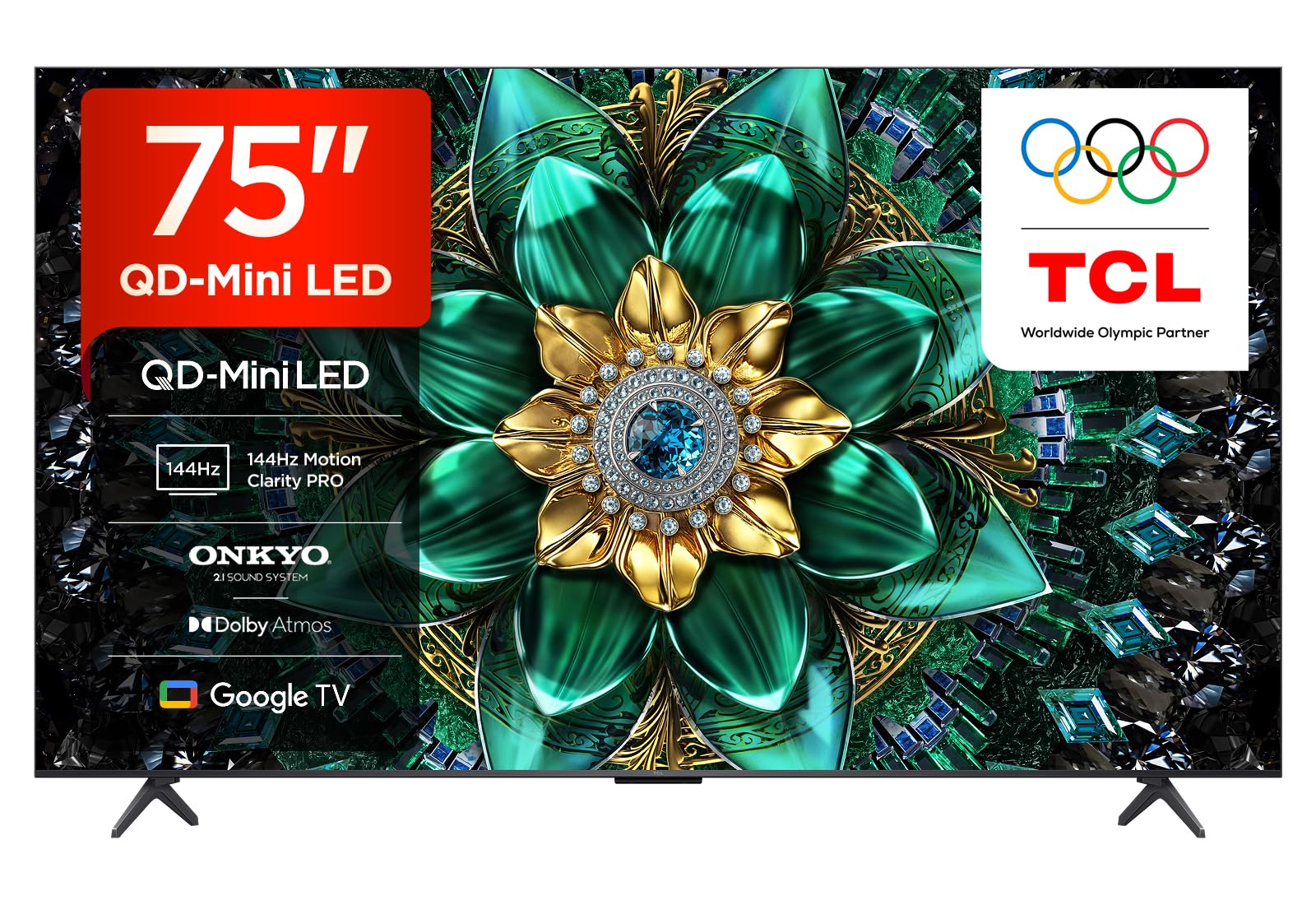 TCL 75Q6C-UK QD-Mini LED TV, 4K HDR Premium 1000nits, Smart TV Powered by Google TV (Dolby Vision IQ & Atmos, Onkyo 2.1 Sound System, 144Hz Motion Clarity Pro, 2025 Model)