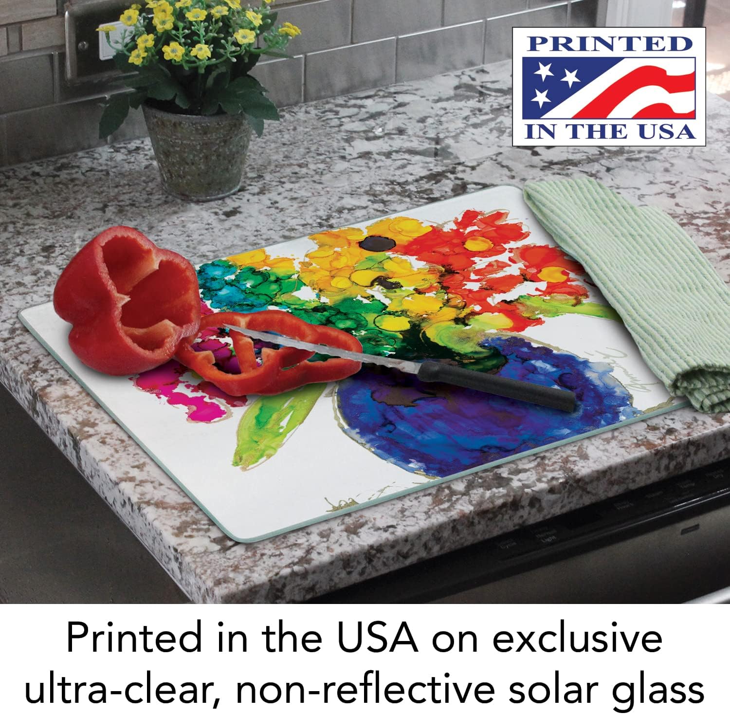 CounterArt Lovitude Flowers 3mm Heat Tolerant Tempered Glass Cutting Board 15” x 12” Manufactured in the USA Dishwasher Safe
