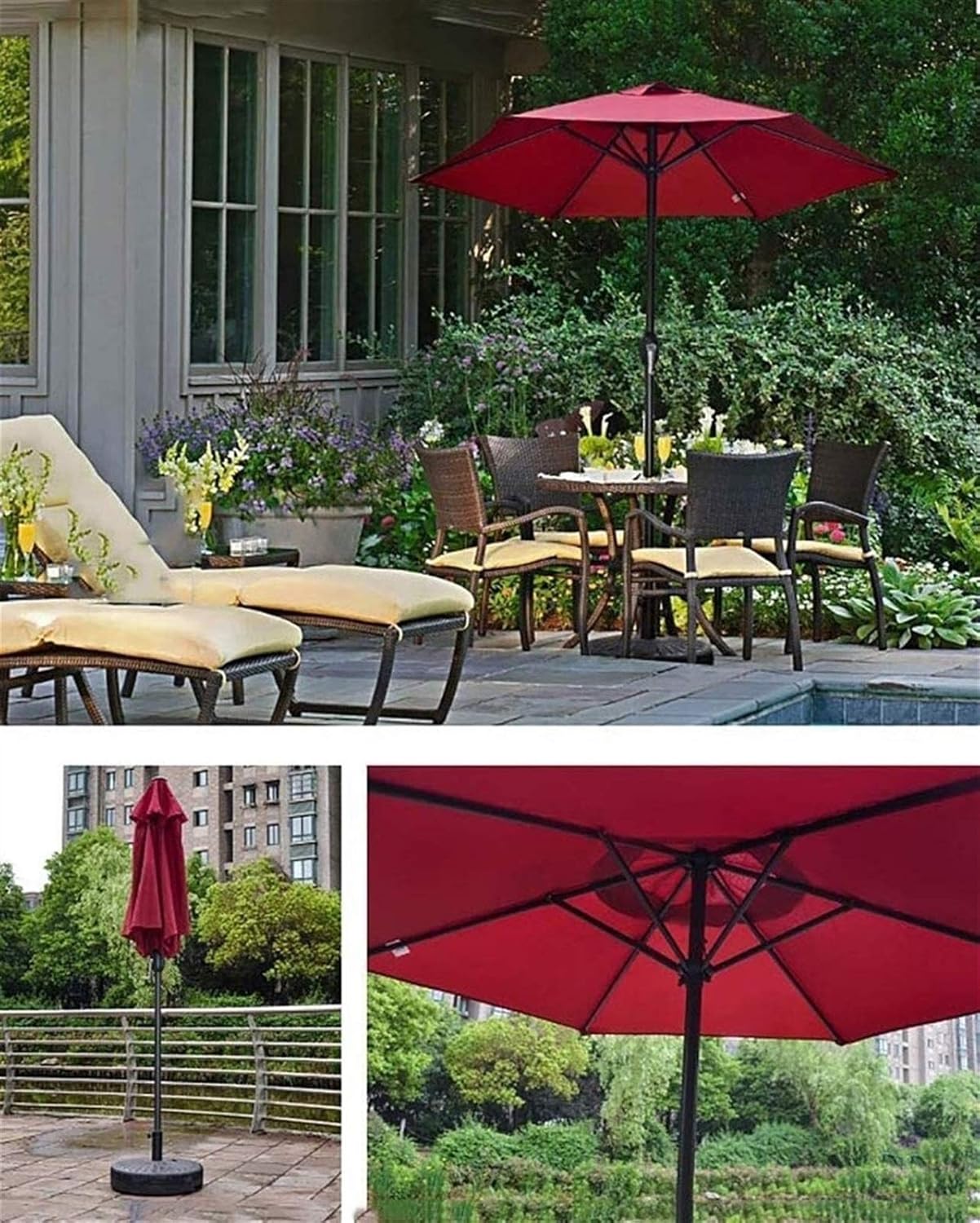 Garden parasols Parasols Round Garden Parasol, Sunshade, UV50+, Outdoor Patio Umbrella with Crank for Cafe Beach Pool, 6 Sturdy Ribs Outdoor parasols