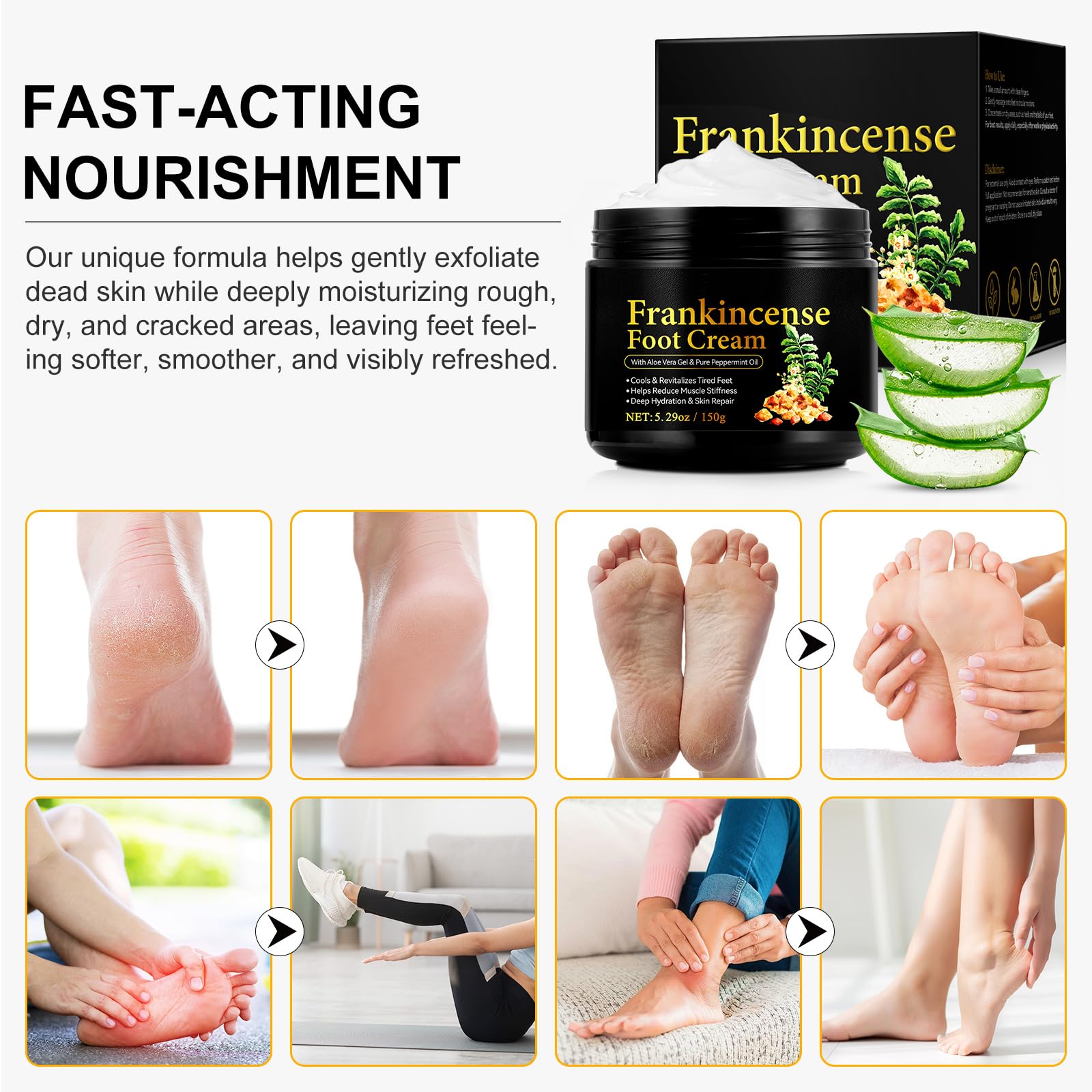 Crème pour Pieds Fatigués - Soin Réparateur à l‘Encens et Menthe Pure, Apaisement Intense de la Voûte Plantaire - 150g
