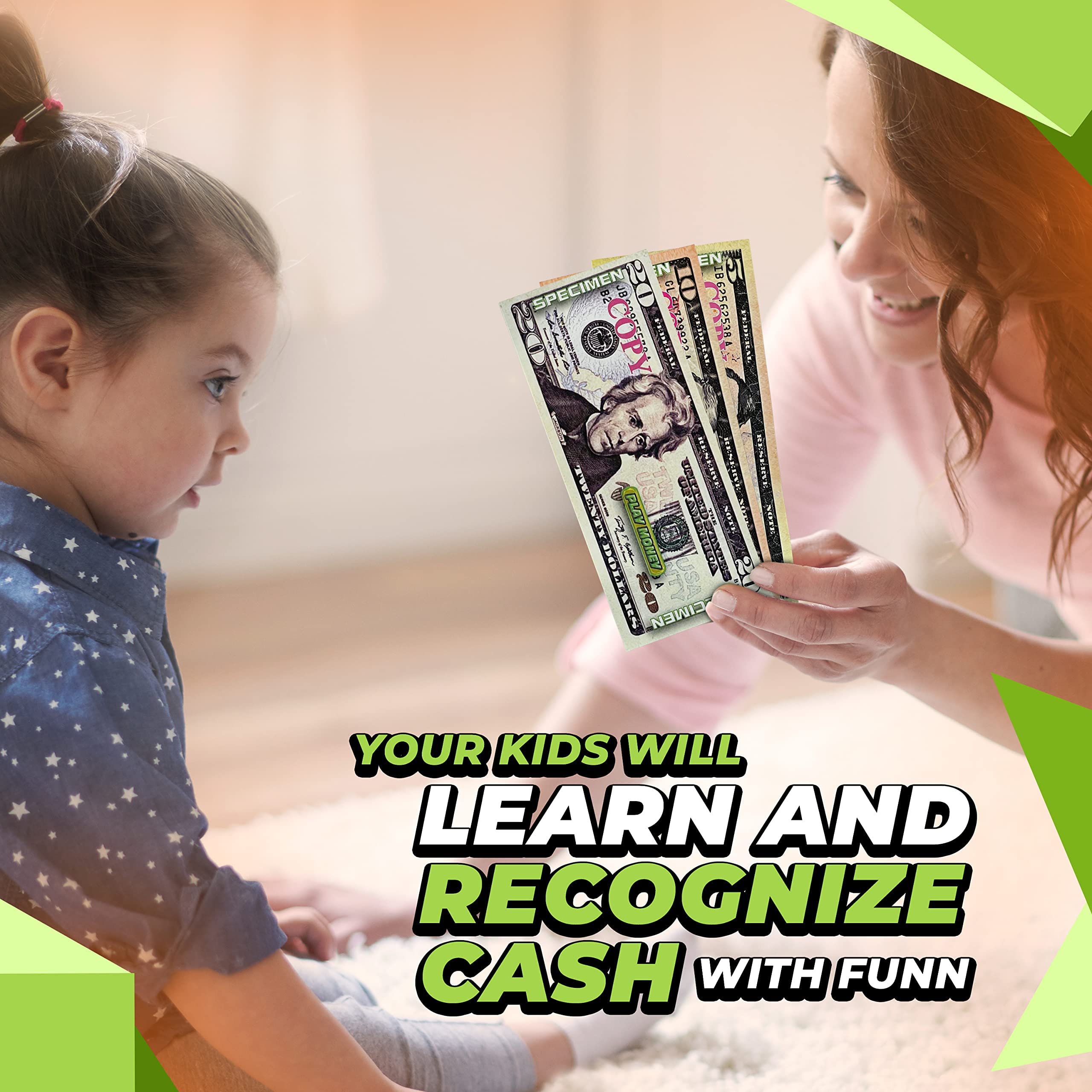 KIDSTHRILL Toy Money for Kids That Looks Real. Double Sided 12 of Each