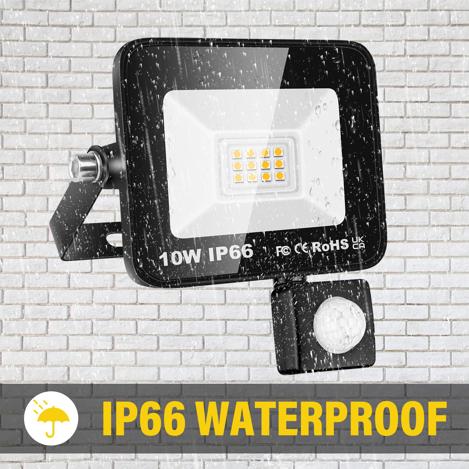 Faretto LED Esterno 10W Con Sensore Movimento - Impermeabile IP66, Bianco Freddo