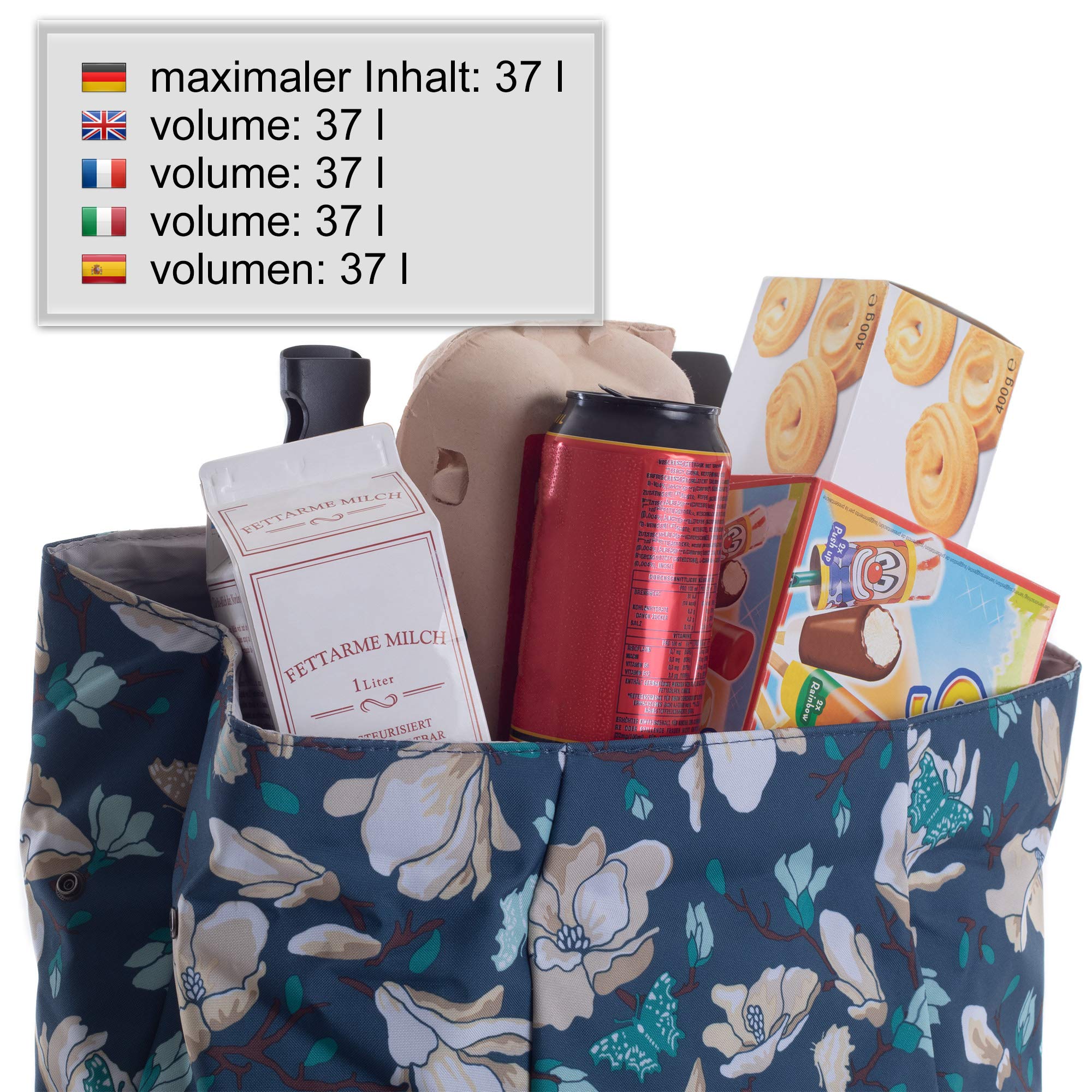 Andersen Shopper Royal mit 3-Speichenrad Ø 25 cm und 37 Liter Tasche Basil Magnolia blau, wasserdicht