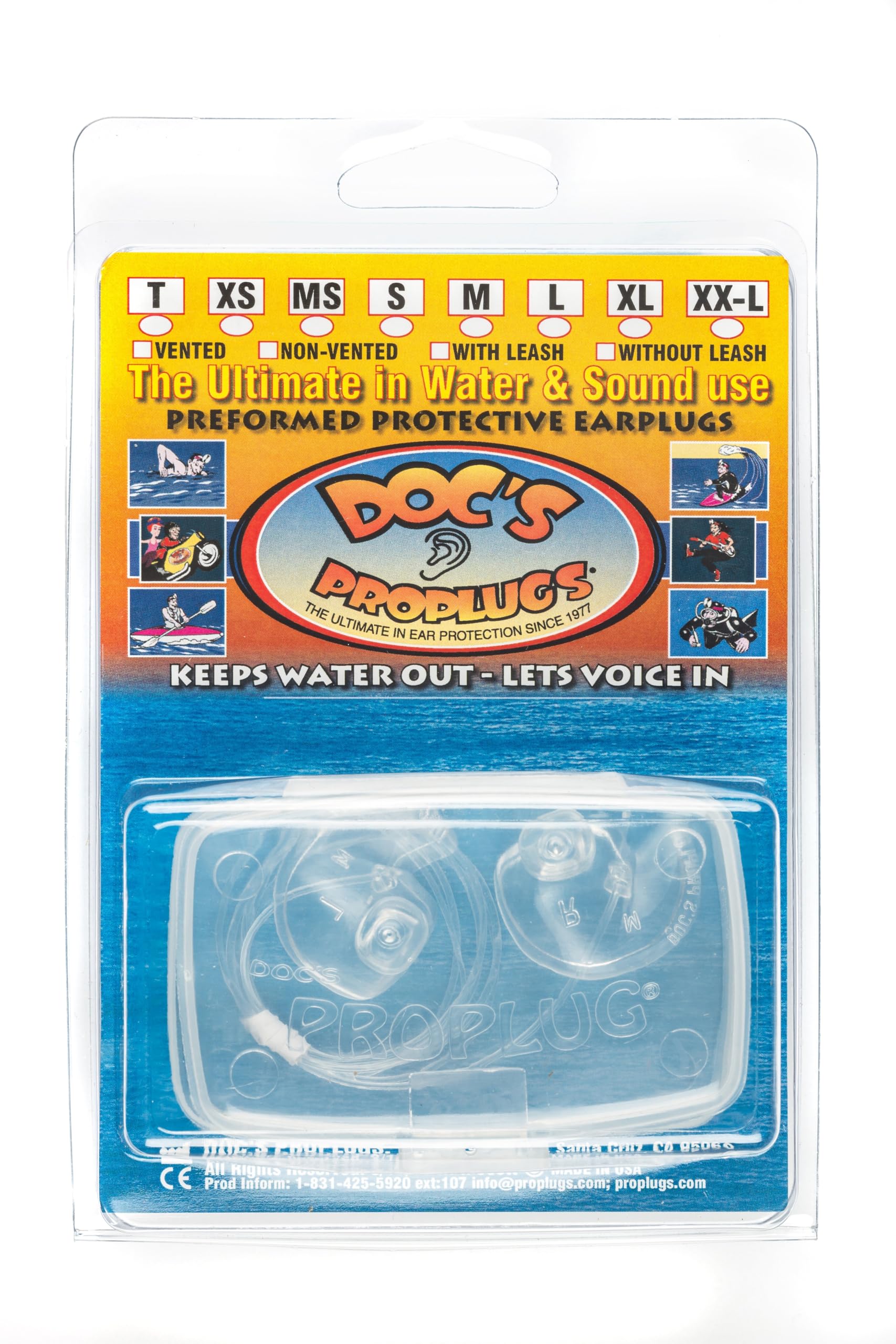 Medium – Vented Doc’s Proplugs – Clear with Leash – Reusable Earplugs for Surfing, Swimming, Diving & Water Sports | Blocks Cold Water & Wind | Helps Equalize Pressure | Made in USA