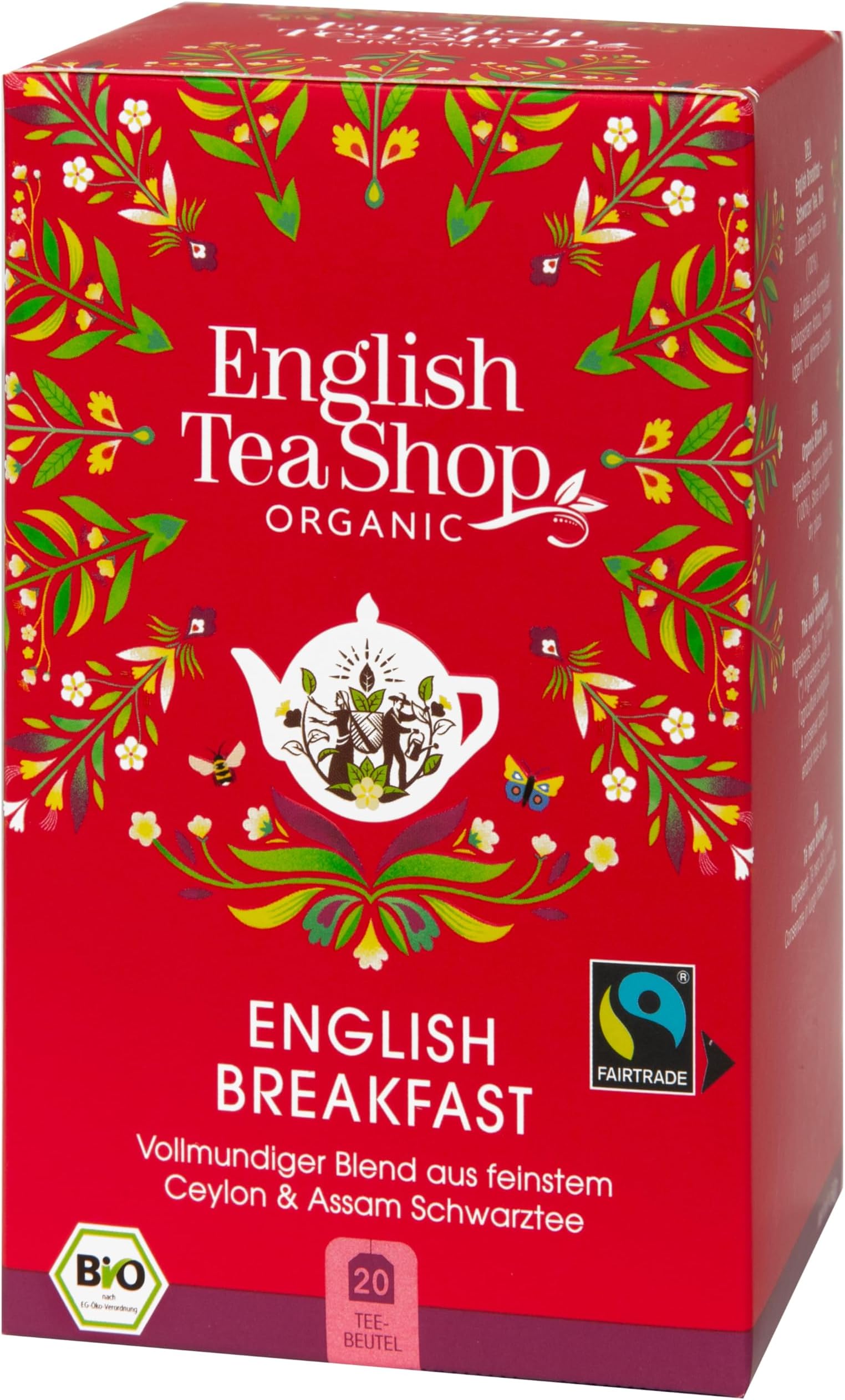 English Tea ShopOrganic English Breakfast Tea | A Blend Of The Finest Ceylon & Assam Black Tea | Perfect Sip To Wake Up | Caffeine-Free | 20 Tea Bags