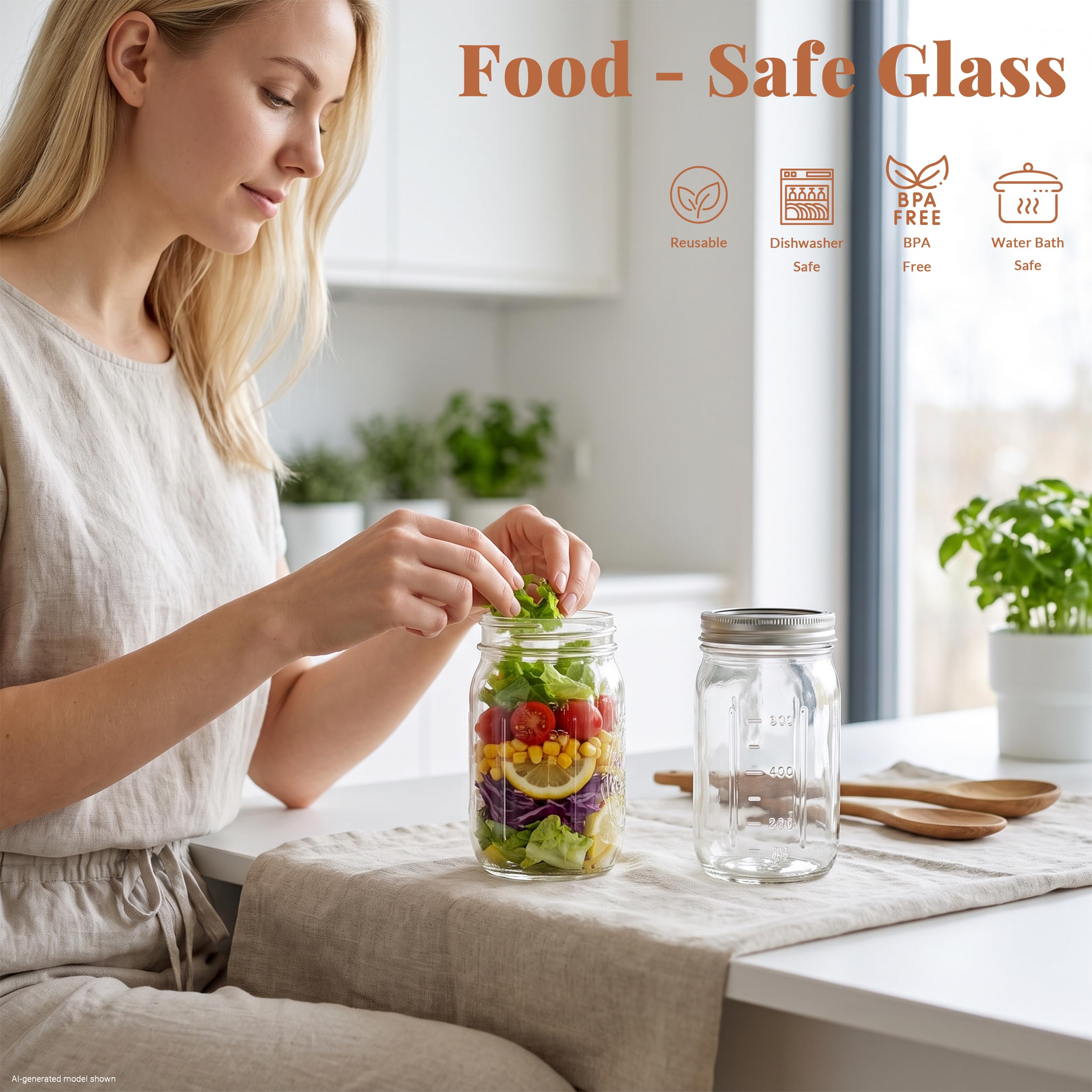 CycleMore Confezione da 850 ml di barattoli in vetro con coperchi separabili argentati, barattoli a bocca larga per gelatine, marmellate, con aspetto curvo