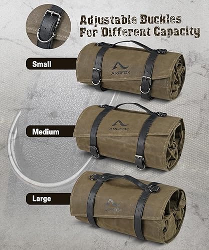 Miniatura 9 de ARCFOX Bolsa de herramientas enrollable de lona encerada al óleo vintage, 25 bolsillos con 5 bolsas grandes desmontables+1 rollo de herramientas,