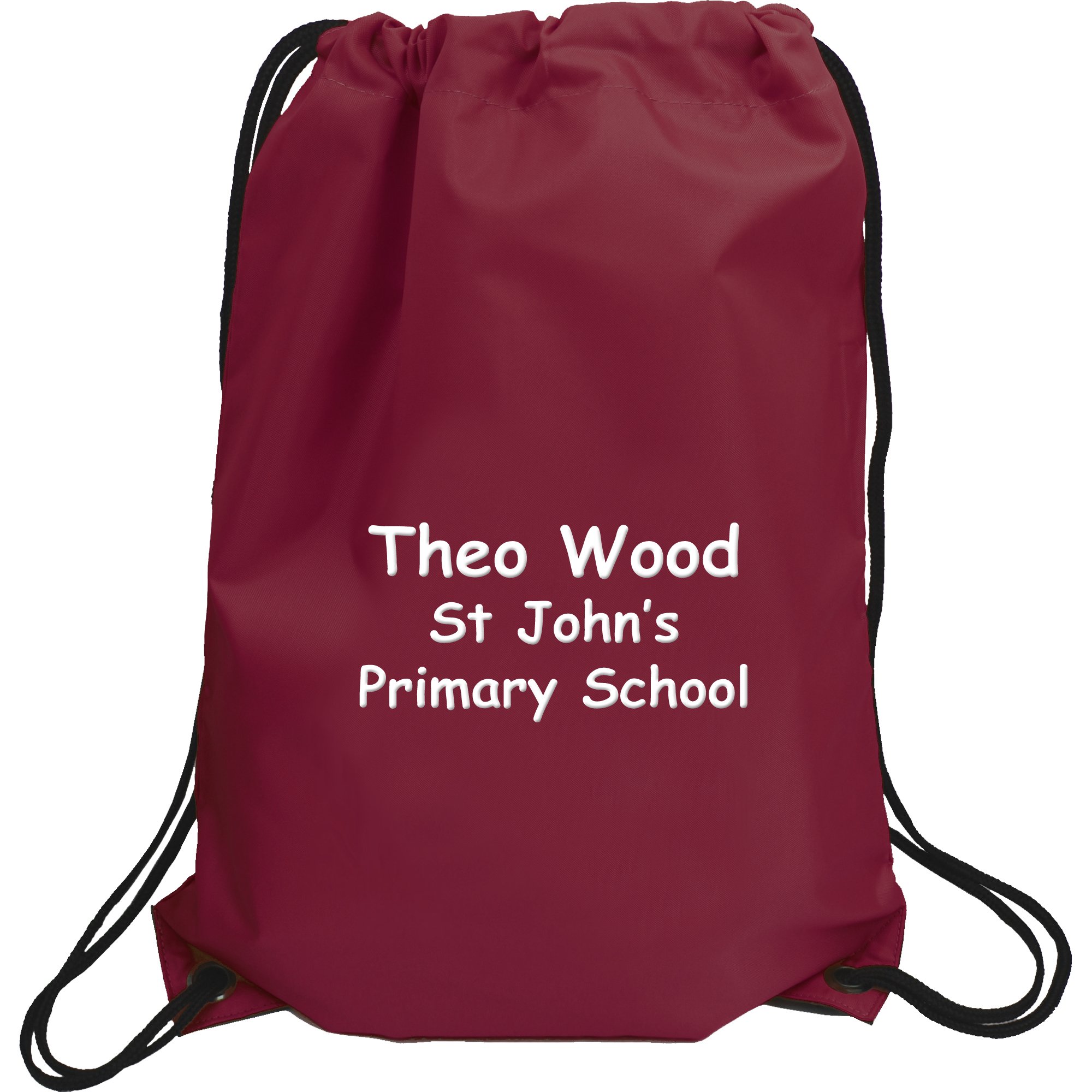 TeddyTs Personalised Name & School Sports PE Drawstring Gym & Swimming Bag (Burgundy)