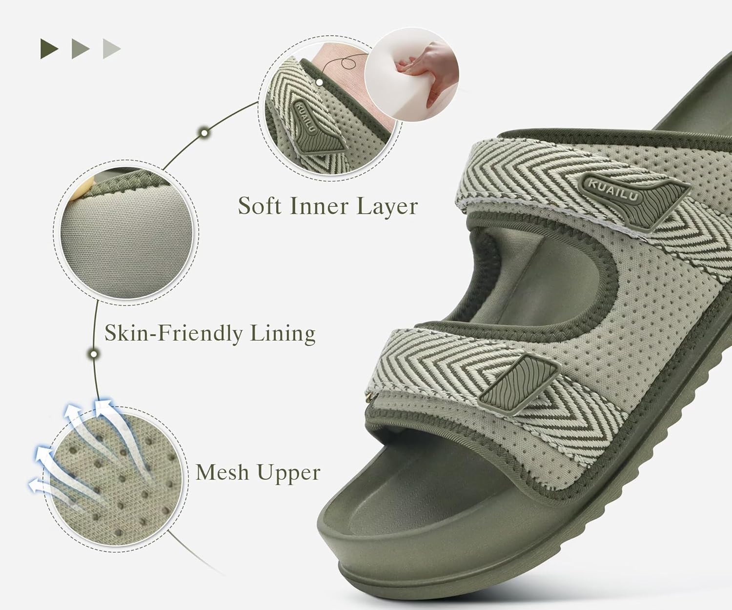 KuaiLu Mens Casual Sandals with Comfortable Orthopedic Arch Support Summer Beach Walking Shoes Cushion Slides Slip on Indoor Outdoor - Image 3