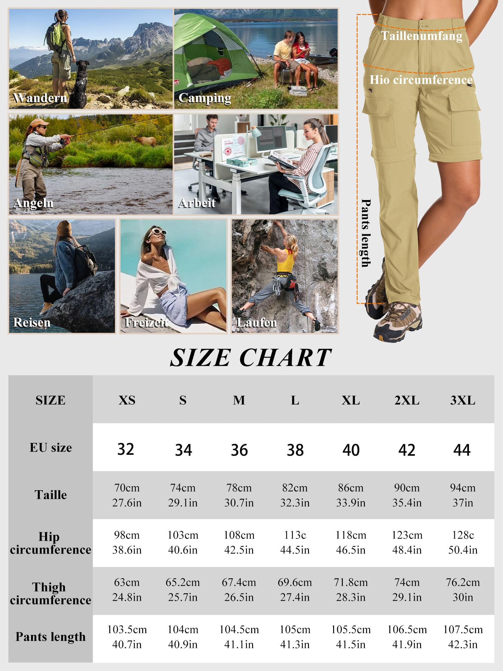 Pantalón de Senderismo Mujer Convertible, Ligero Transpirable Secado Rápido Pantalón Safari Exterior Verano Pantalón de Trabajo Técnico para Trekking