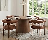 RIVOVA PU Leather Dining Chairs Set of 4, Modern Upholstered Armchairs with Curved Backrest & Natural Wood Legs, Brown Kitchen Chairs
