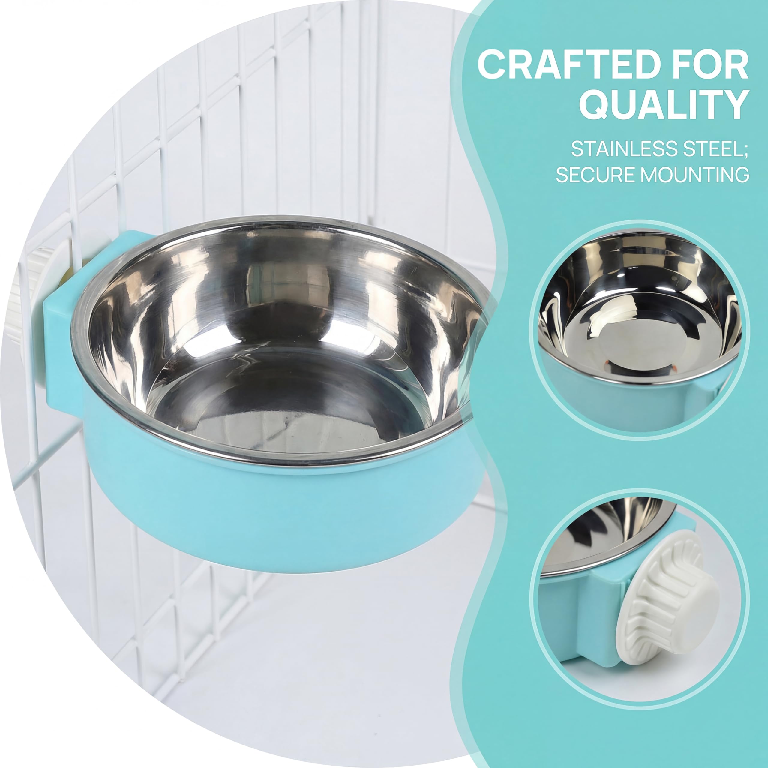 2PCS Cuenco Colgante para Jaula, Comedero Colgante Perro y Conejo con 4 Bolas de Mimbre, CuencoColgante 2 en 1 Extraíble de Acero Inoxidable para Hámster, Cobaya, Chinchilla y Animal Pequeño — view 5