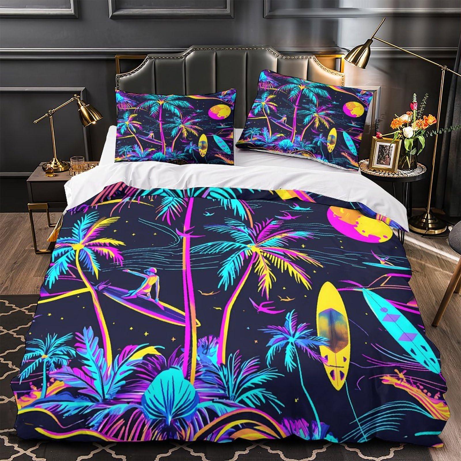 Housse de couette respirante scène de plage néon microfibre 135x200