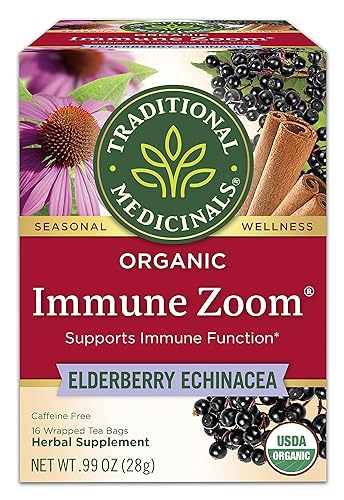 Traditional Medicinals, Organic Immune Zoom Echinacea Saúco Té de saúco Inmune, 16 unidades (paquete de 2)