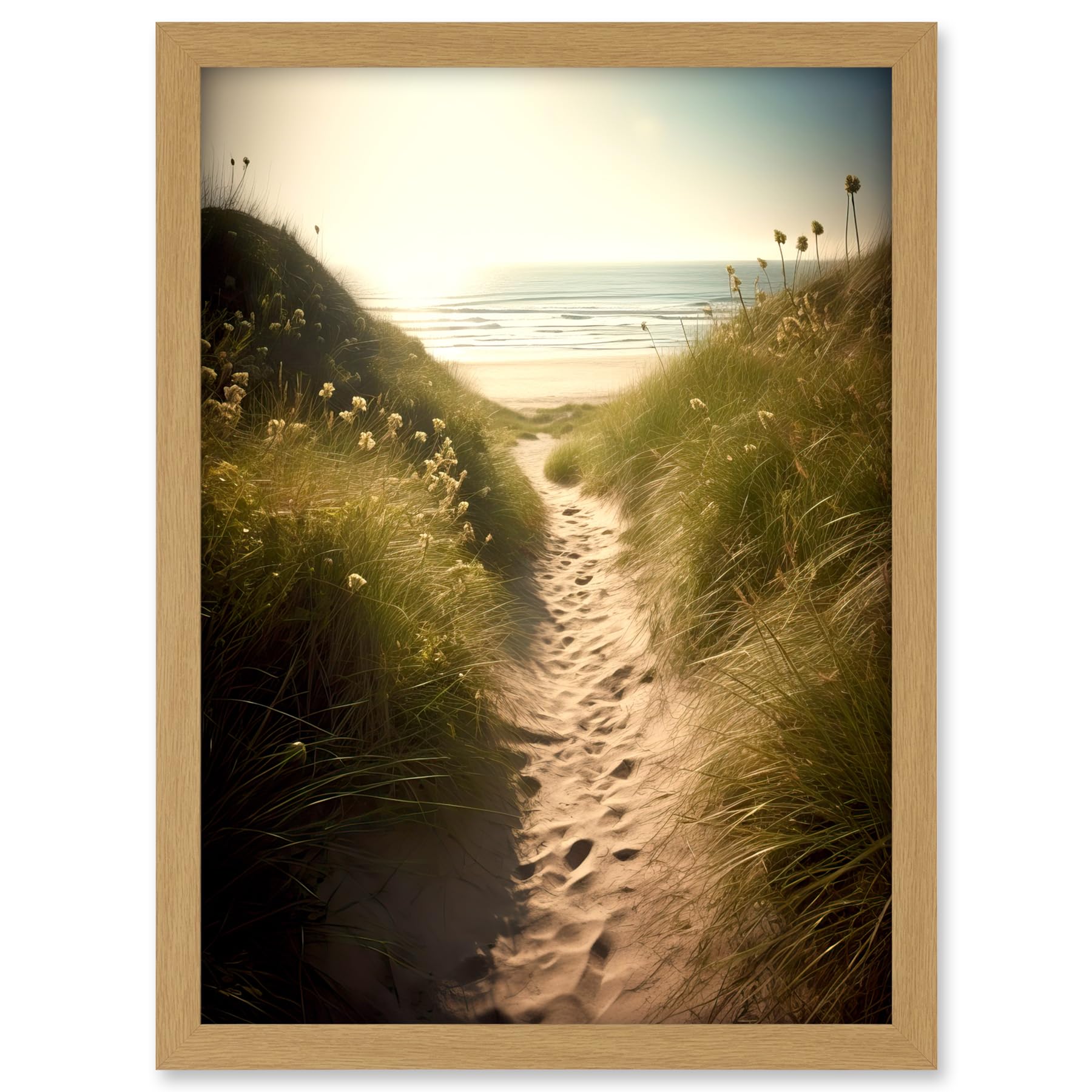 Artery8 Summer Beach Path Photograph Bright Sunny Sandy Coastal Landscape Seascape Artwork Framed A3 Wall Art Print