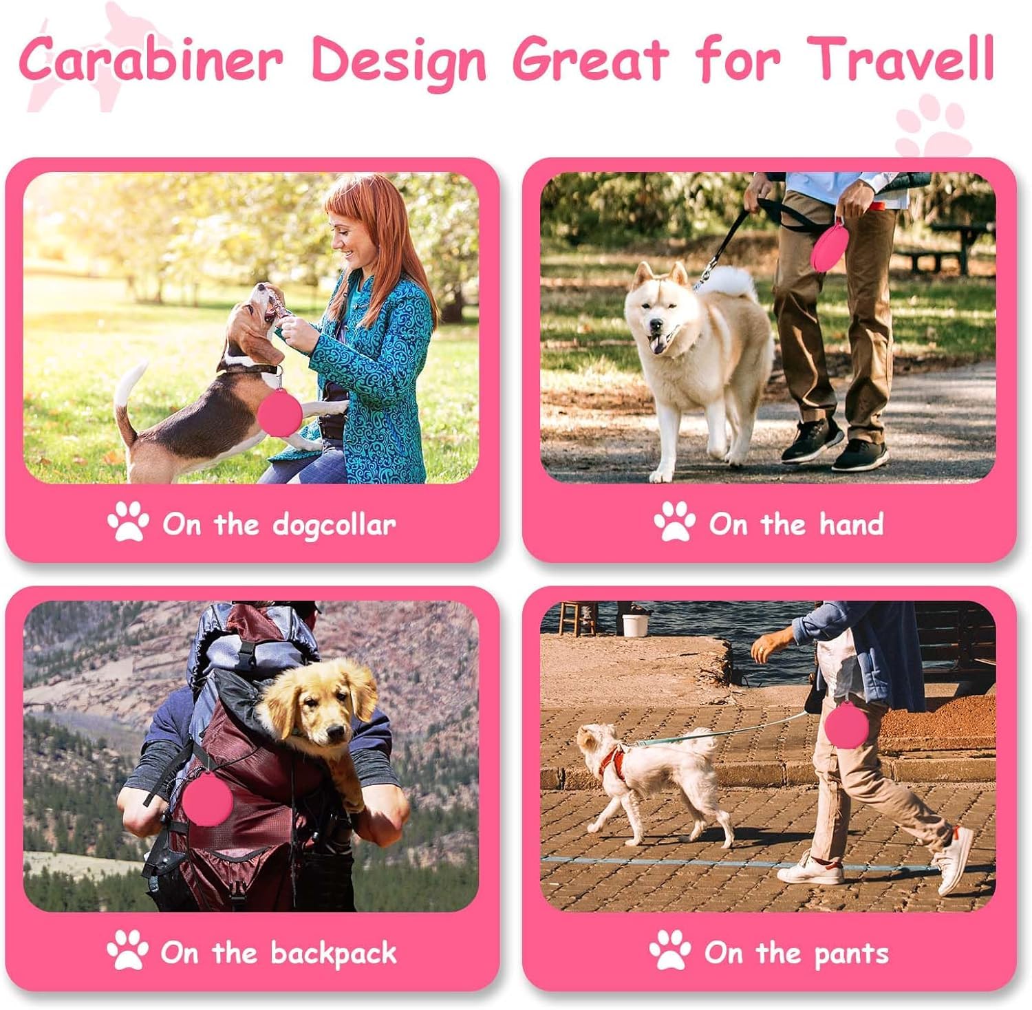 Gamelle à eau pliable 2 en 1 pour animal domestique - Gamelle portable avec mousqueton pour voyage, randonnée, camping, marche (rose)