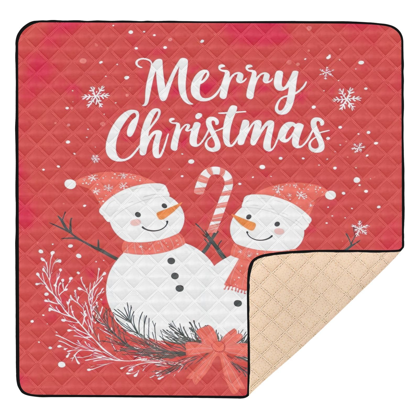 BOESI Doodle Merry Christmas Pattern Baby Play Mat, 50“ X 50” Washable Folding Crawling Mat, Baby Floor Mat, Soft, Thick, Non-Slip