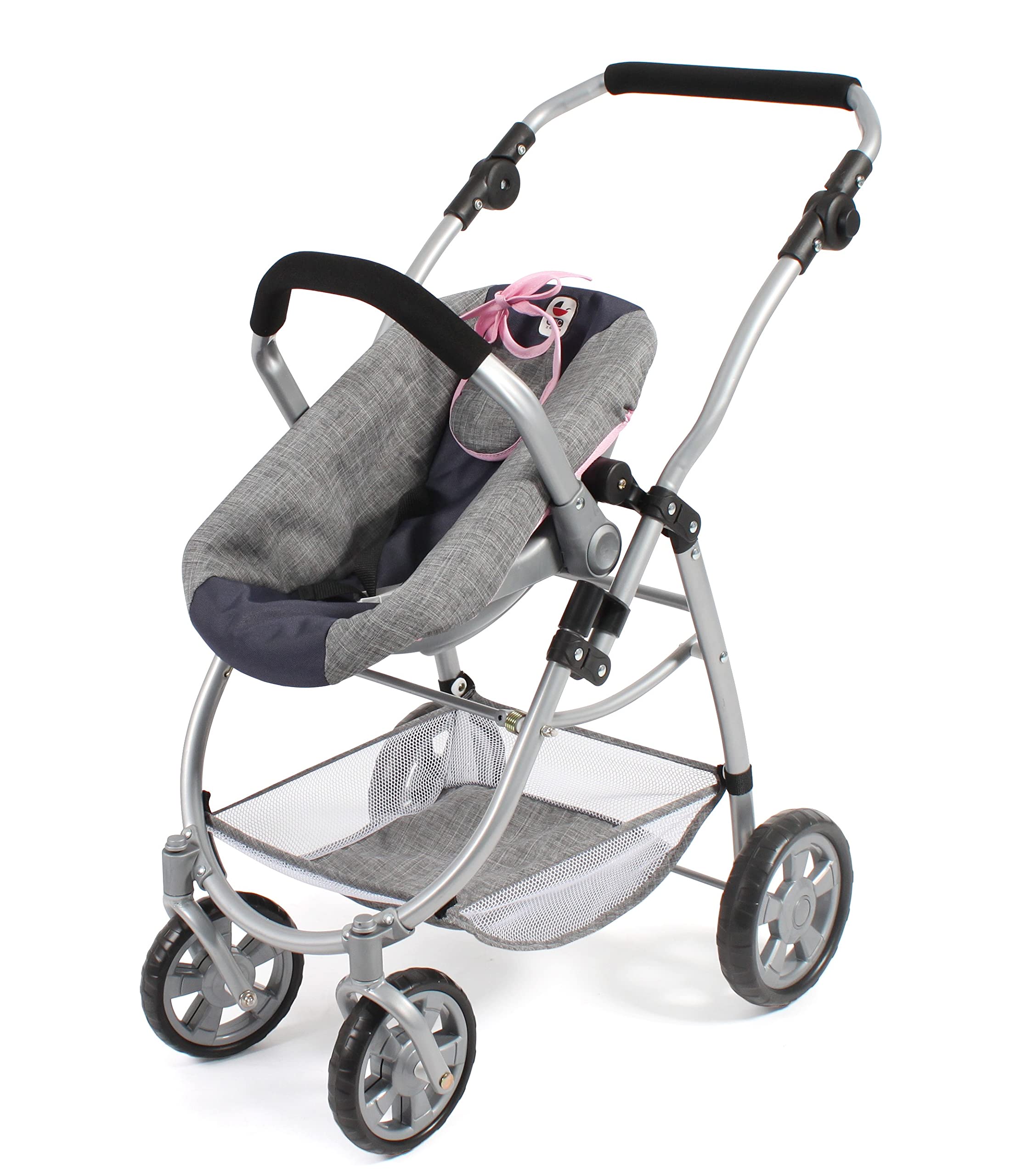 Bayer Chic 2000 637-26 Emotion - Passeggino combinato per bambole 3 in 1 All In, grigio melange e blu navy