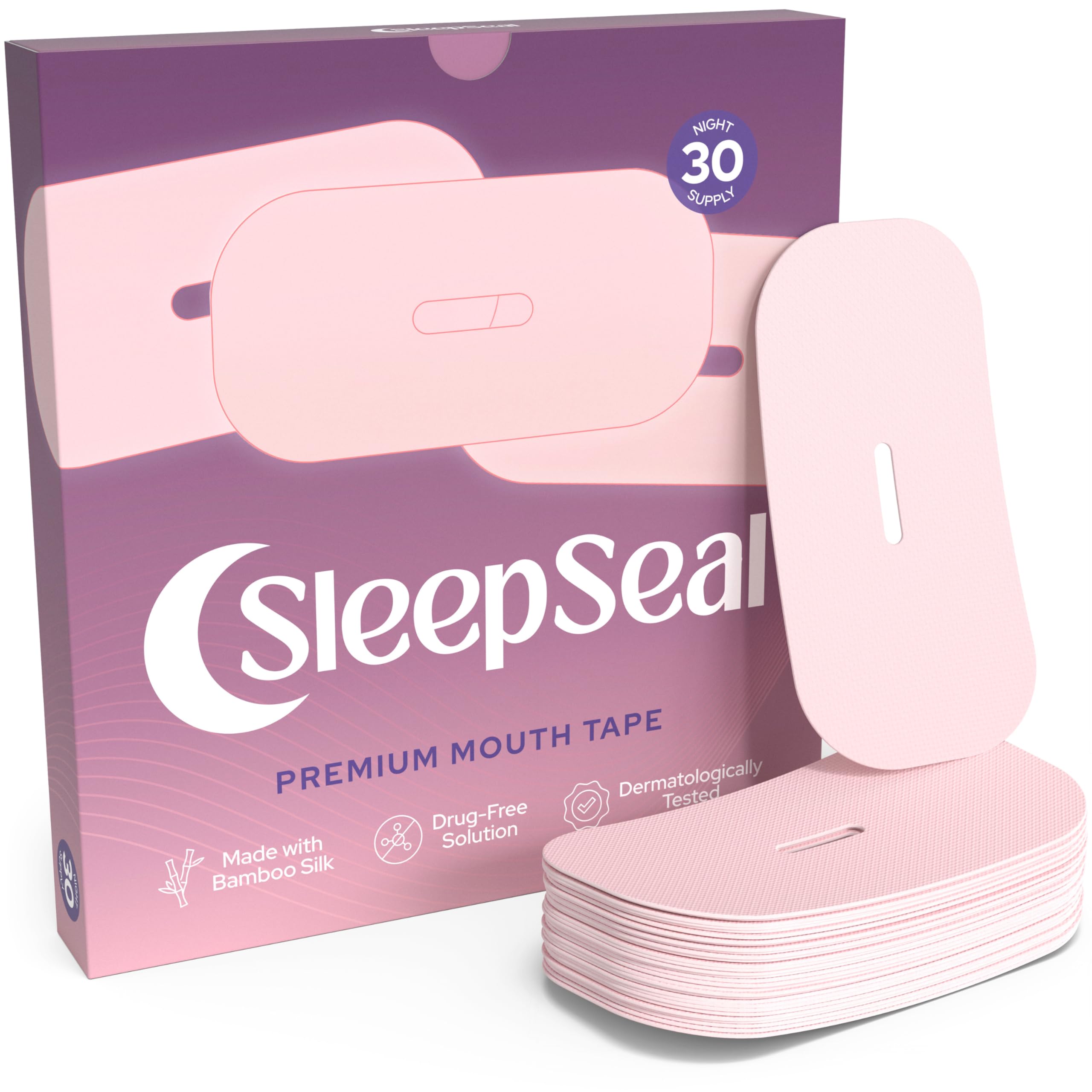 SleepSeal Mouth Tape for Sleeping - Made from Sustainable Bamboo Silk, Hypoallergenic & Dermatologically Tested Sleep Tape – Snoring Aid Solution, Improves Nasal Breathing – 30 Night Supply