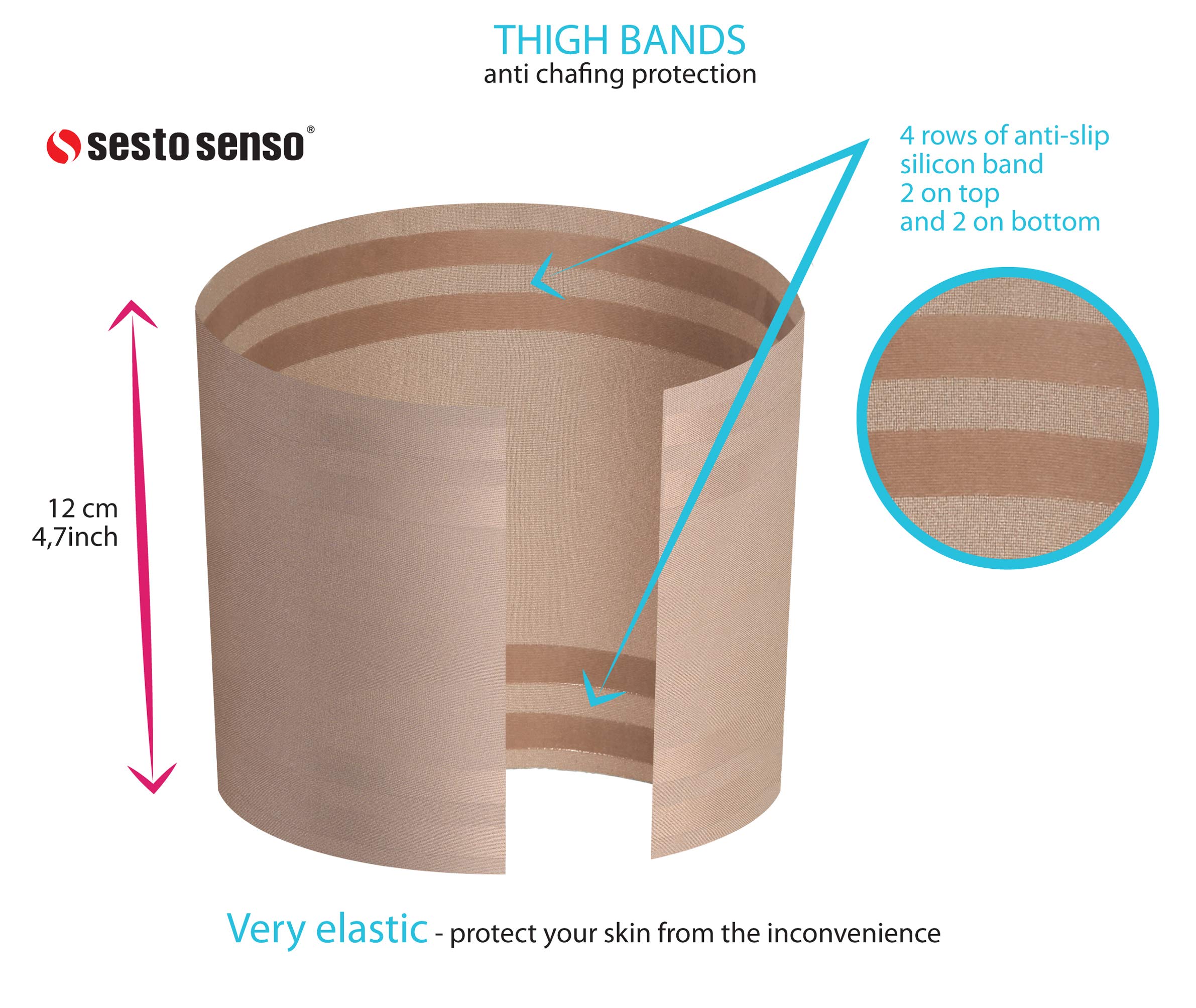 sesto senso 2 Paia Fasce per Cosce Pizzo e Liscio Prevenendo lo Sfregamento con 4 Strisce di Silicone