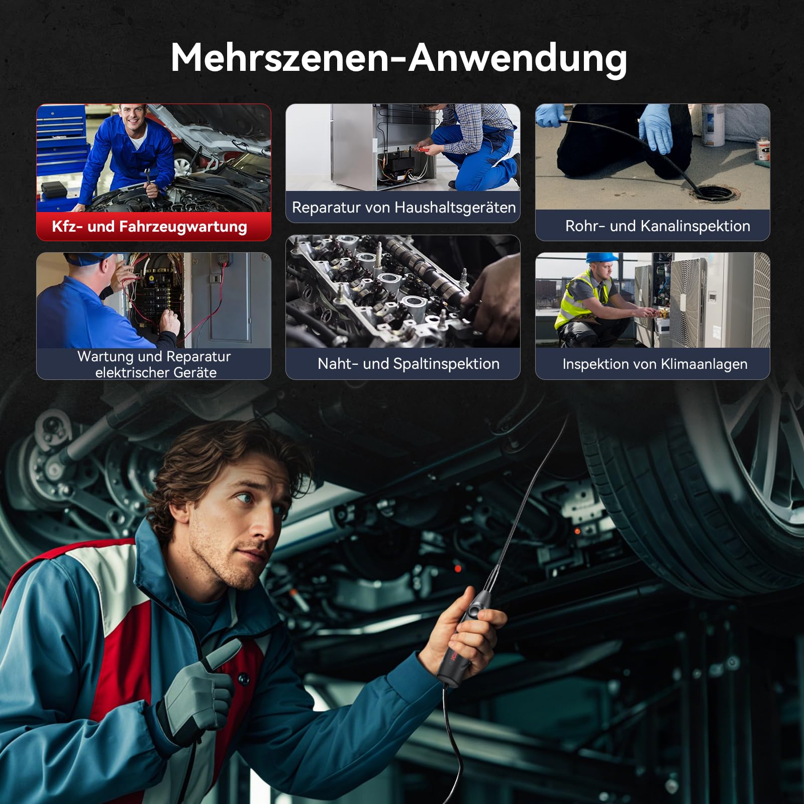 iCarsoft VDSP2000 USB Endoskopkamera, 0,21 Zoll wasserdichtes IP67 HD Endoskop, Inspektionskamera, Geeignet für die Diagnosegeräte CR MAX, CR MAX BT und CR MAX P, mit 6-Stufiger LED-Beleuchtung