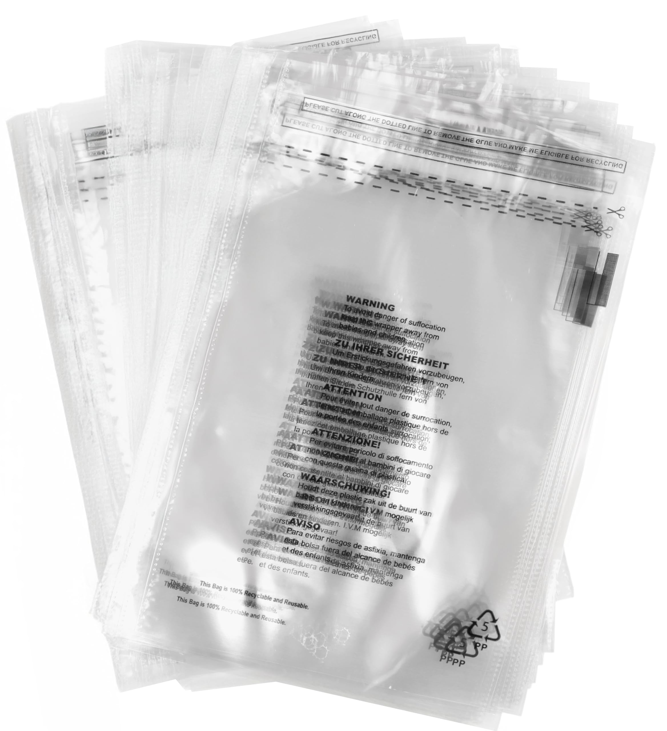 300 x (6.5″ x 9″) 165mm x 230mm Self Seal Clear Poly Bags with Suffocation Warning in 6 Languages, FBA Polybags (6.5" X 9")