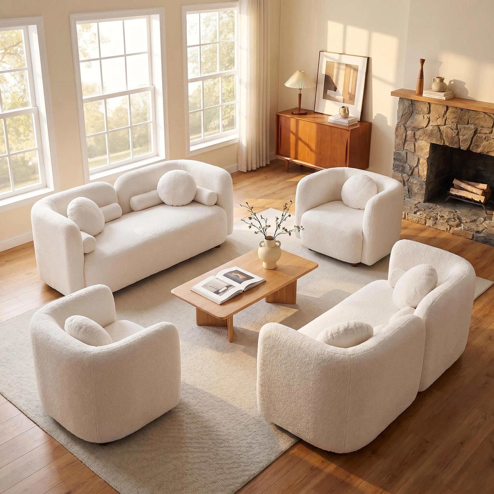 4-Piece Curved Sofa Set, 2 Loveseats &amp; 2 Accent Chairs