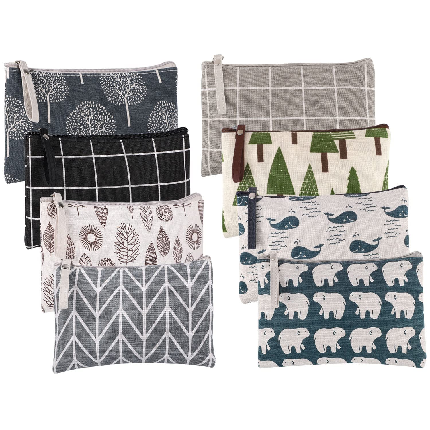 SUMAJU8 Pcs Canvas Cosmetic Bag, Multi-function Travel Makeup Bag Cosmetic Pouch with Zipper Travel Toiletry Bag Small Makeup Pouch for Women and Girls, Multicolor, Big