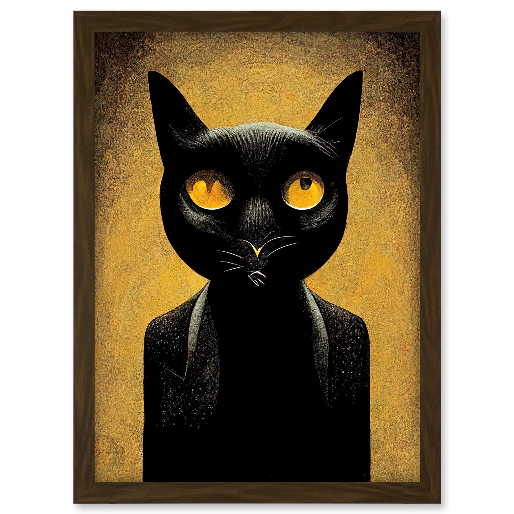 Doppelganger33 LTD Black Cat Le Chat Noir Modern Mustard Artwork Framed A3 Wall Art Print