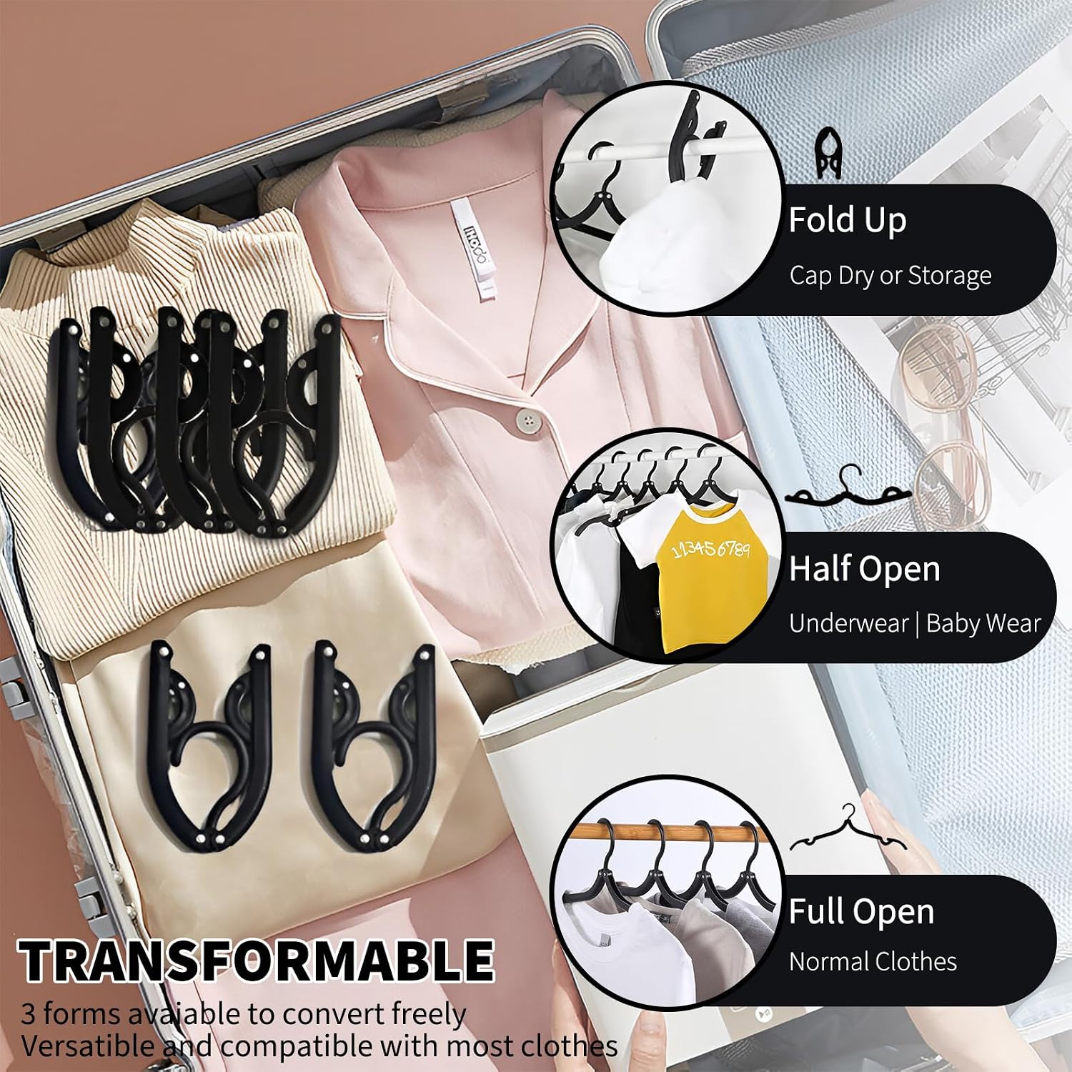 24 Pcs Black Travel Hangers Foldable for Suitcase, Portable Folding Clothes Hangers with Clothesline Travel Accessories, Cruise Ship Essentials Portable Foldable Hangers Drying Rack