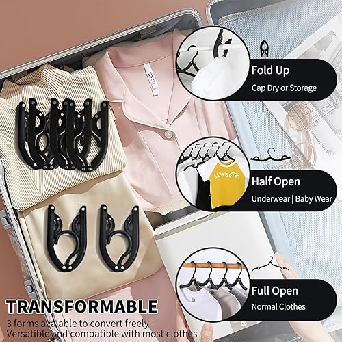 Miniatura 7 de 20 perchas de viaje plegables negras  Perchas de ropa plegables portátiles de carga ligera, accesorios de viaje de alto rodamiento, estante de